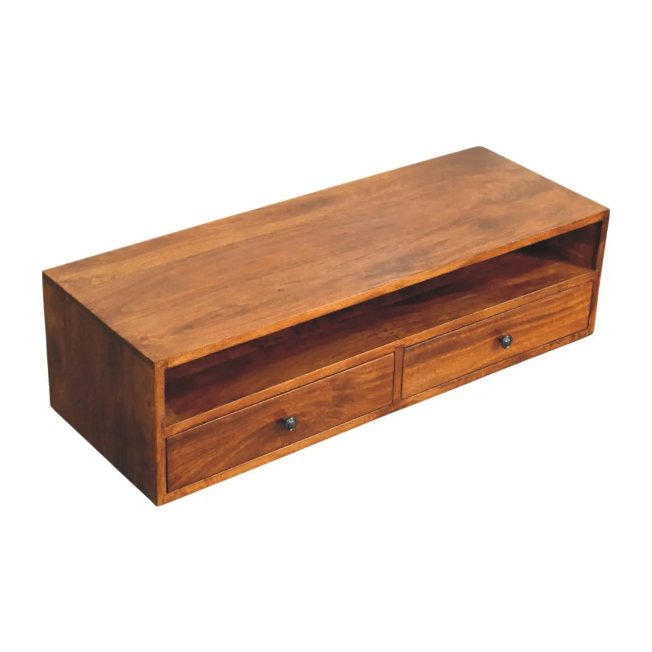 35" Brown Solid Wood Floating Mount TV Stand Homeroots Living Room