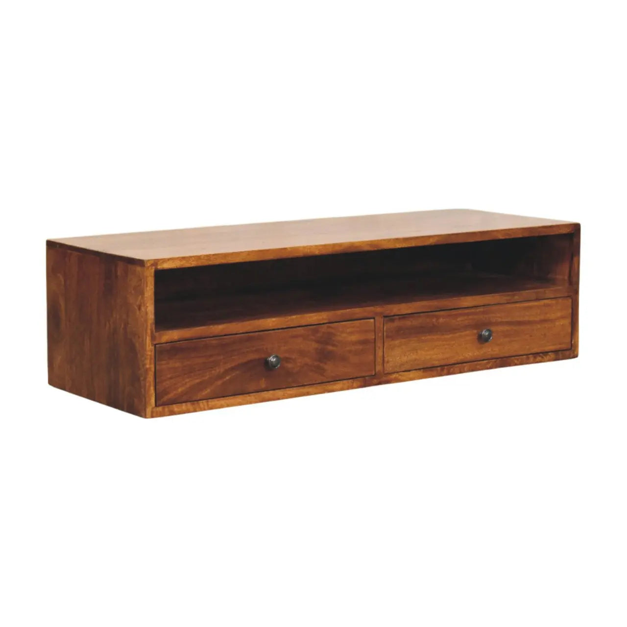35" Brown Solid Wood Floating Mount TV Stand Homeroots Living Room