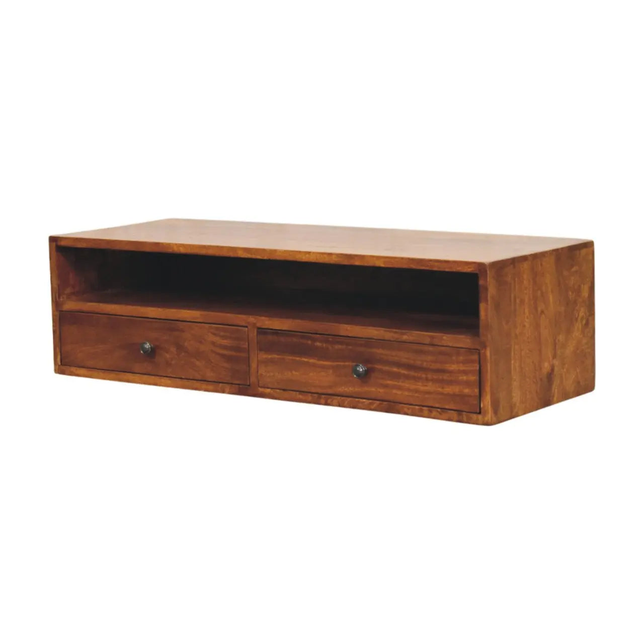 35" Brown Solid Wood Floating Mount TV Stand Homeroots Living Room