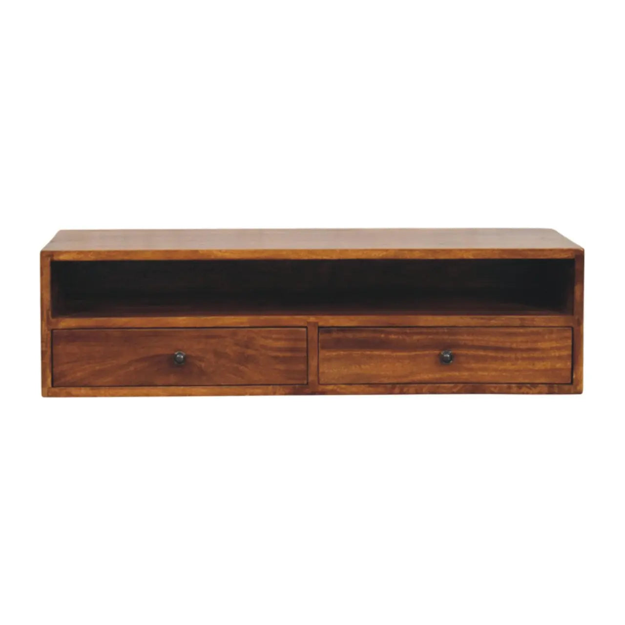 35" Brown Solid Wood Floating Mount TV Stand Homeroots Living Room