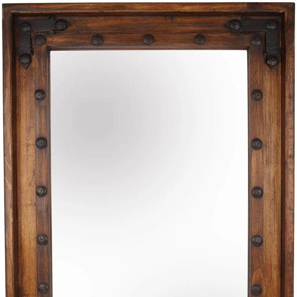 35" Brown Solid Wood Rustic Framed Accent Mirror Homeroots Bed & Bath