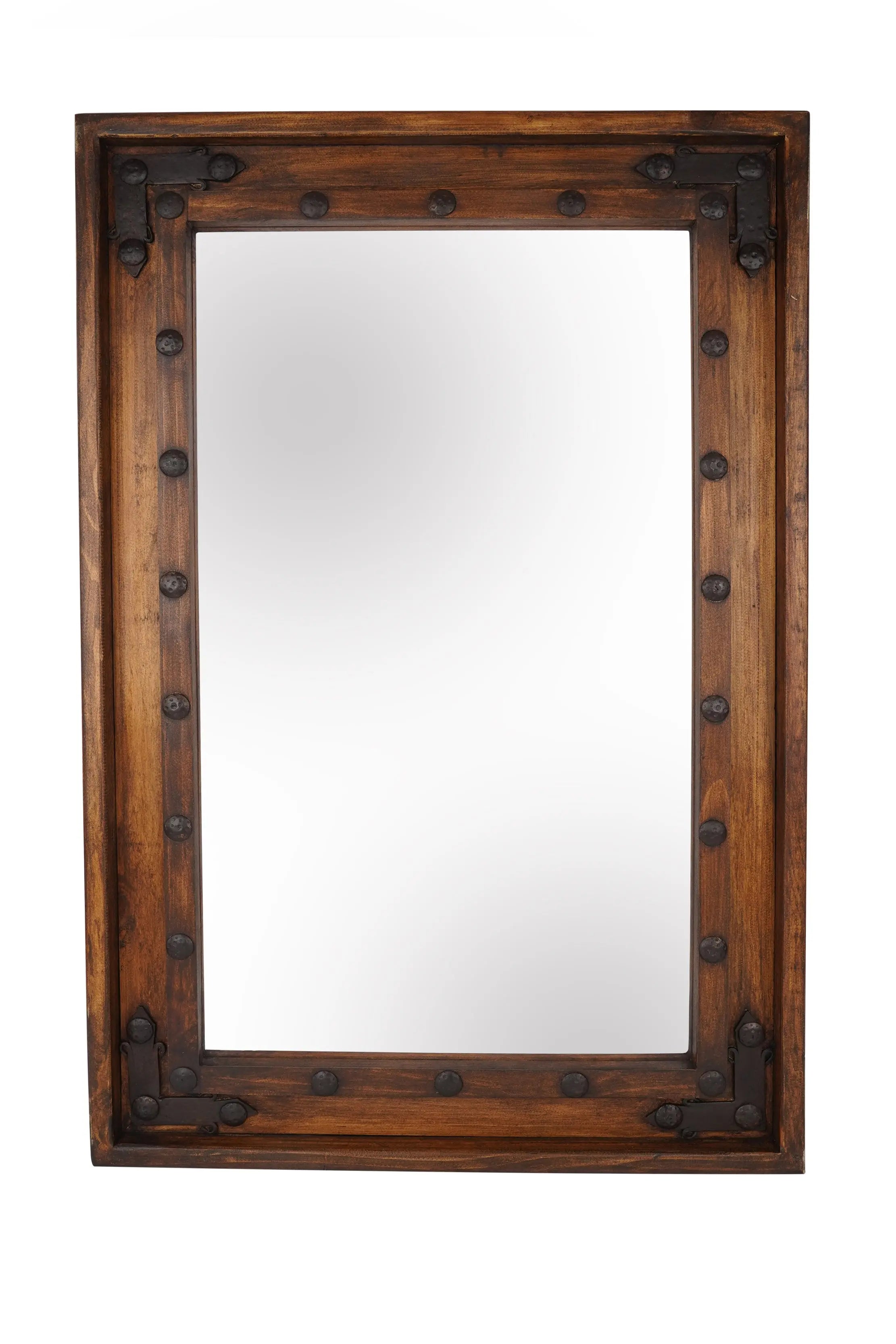 35" Brown Solid Wood Rustic Framed Accent Mirror Homeroots Bed & Bath