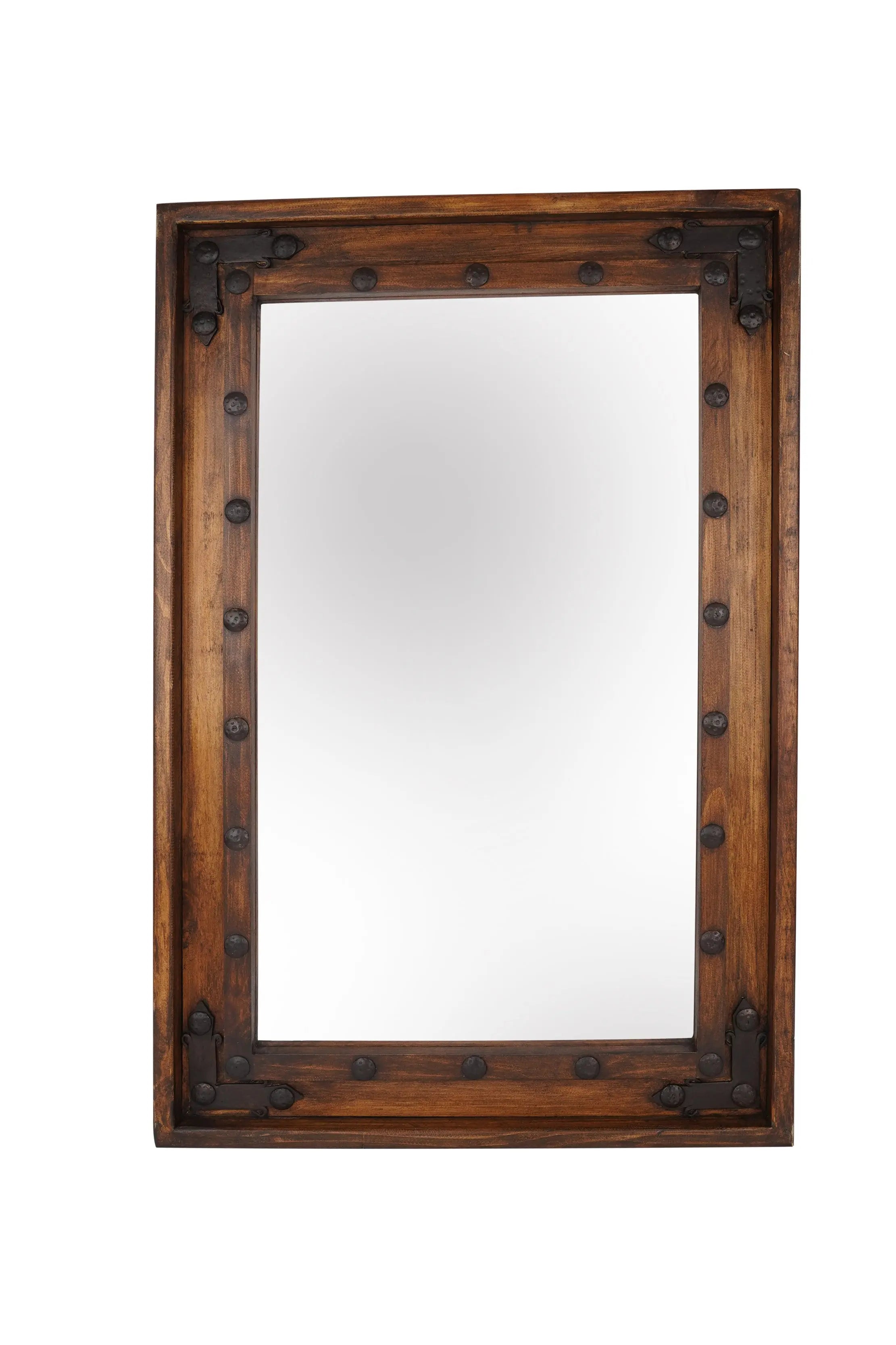 35" Brown Solid Wood Rustic Framed Accent Mirror Homeroots Bed & Bath