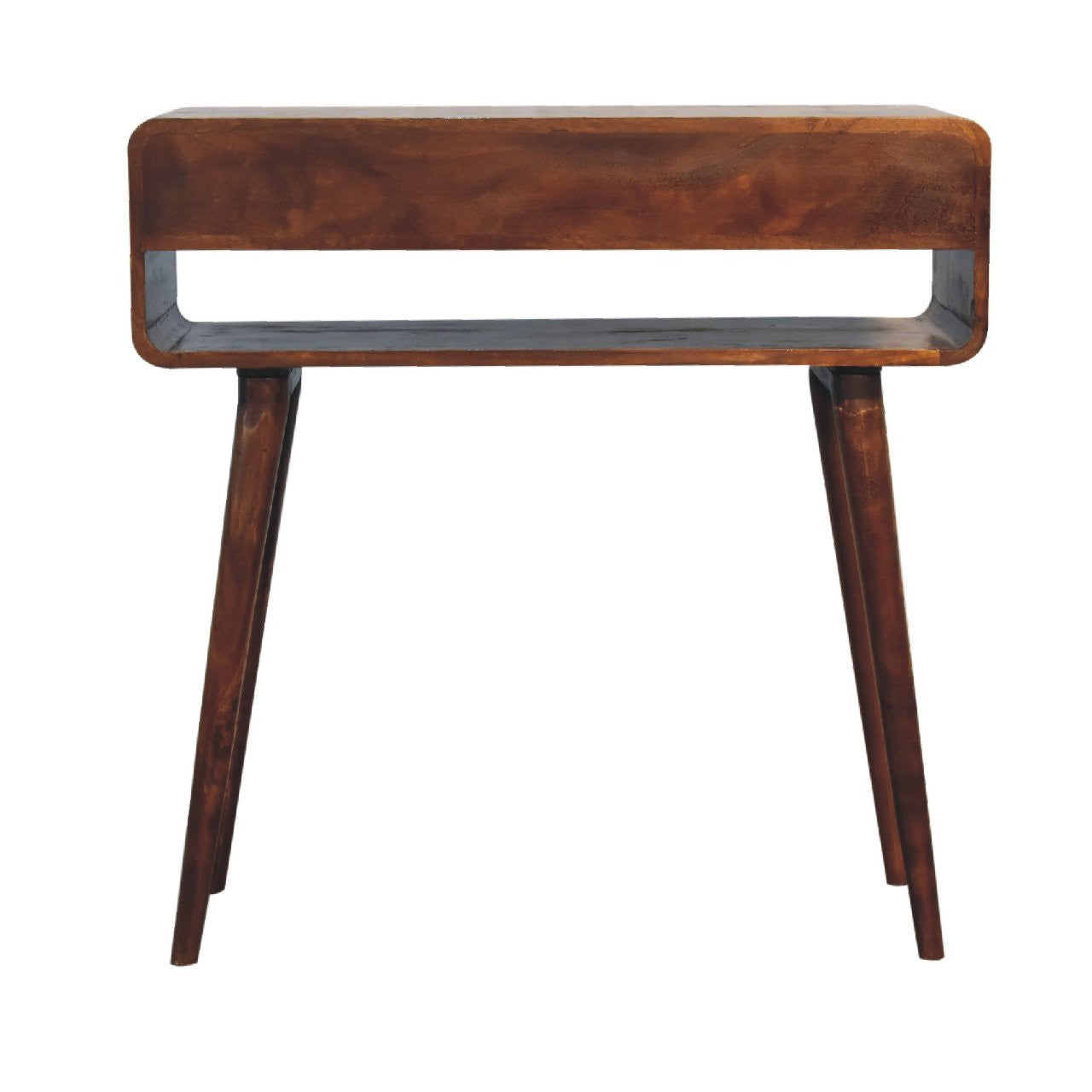 35" Chestnut Solid Wood Console Table With Shelf And Two Drawers Homeroots Living Room