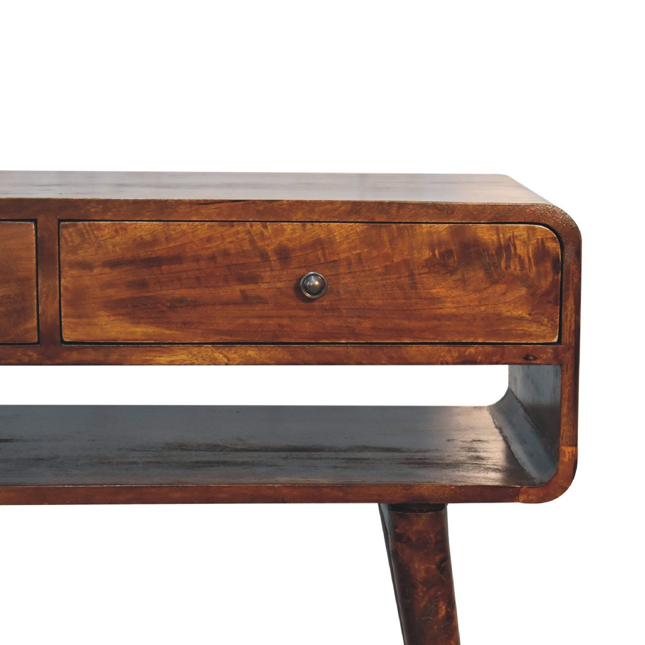 35" Chestnut Solid Wood Console Table With Shelf And Two Drawers Homeroots Living Room