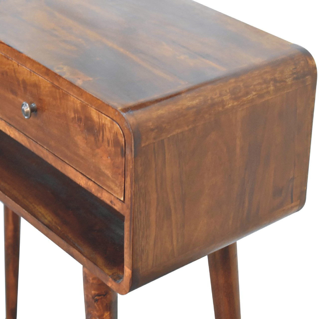 35" Chestnut Solid Wood Console Table With Shelf And Two Drawers Homeroots Living Room