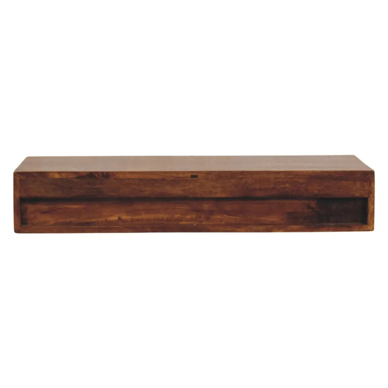 35" Chestnut Solid Wood Floating Wall Mount Console Table With Two Drawers Homeroots Living Room