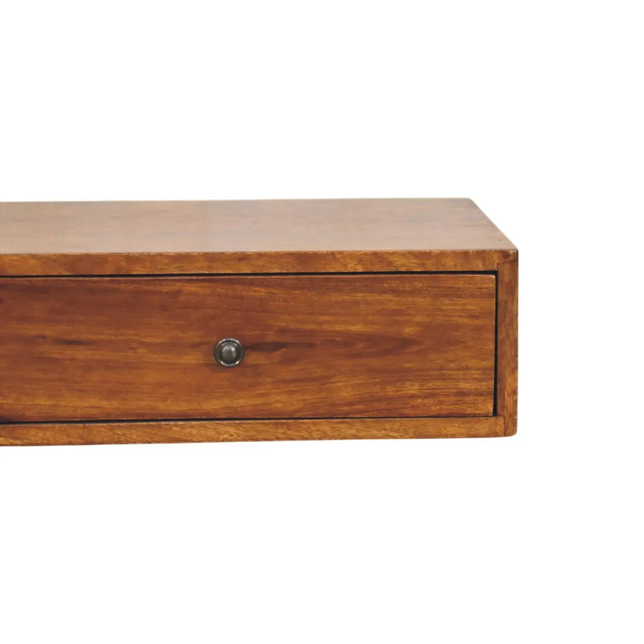 35" Chestnut Solid Wood Floating Wall Mount Console Table With Two Drawers Homeroots Living Room