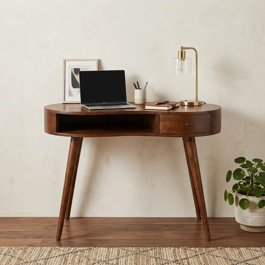 35" Chestnut Solid Wood Kidney Writing Desk Homeroots Office