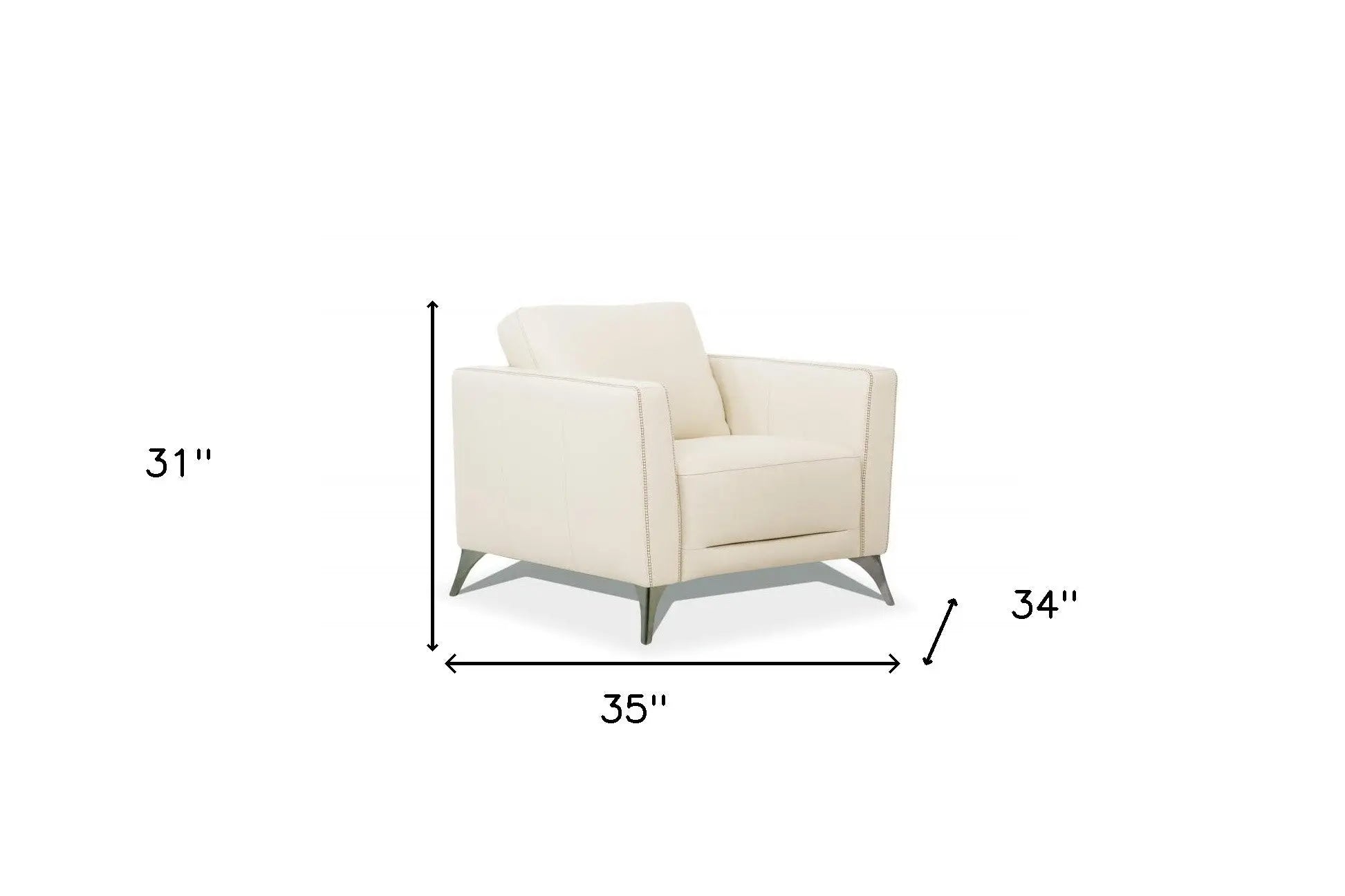 35" Cream and Black Genuine Leather Arm Chair Homeroots Living Room