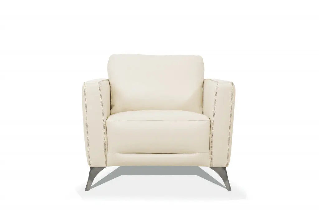 35" Cream and Black Genuine Leather Arm Chair Homeroots Living Room