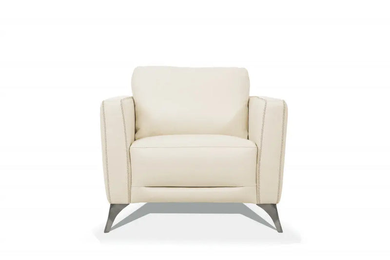 35" Cream and Black Genuine Leather Arm Chair Homeroots Living Room