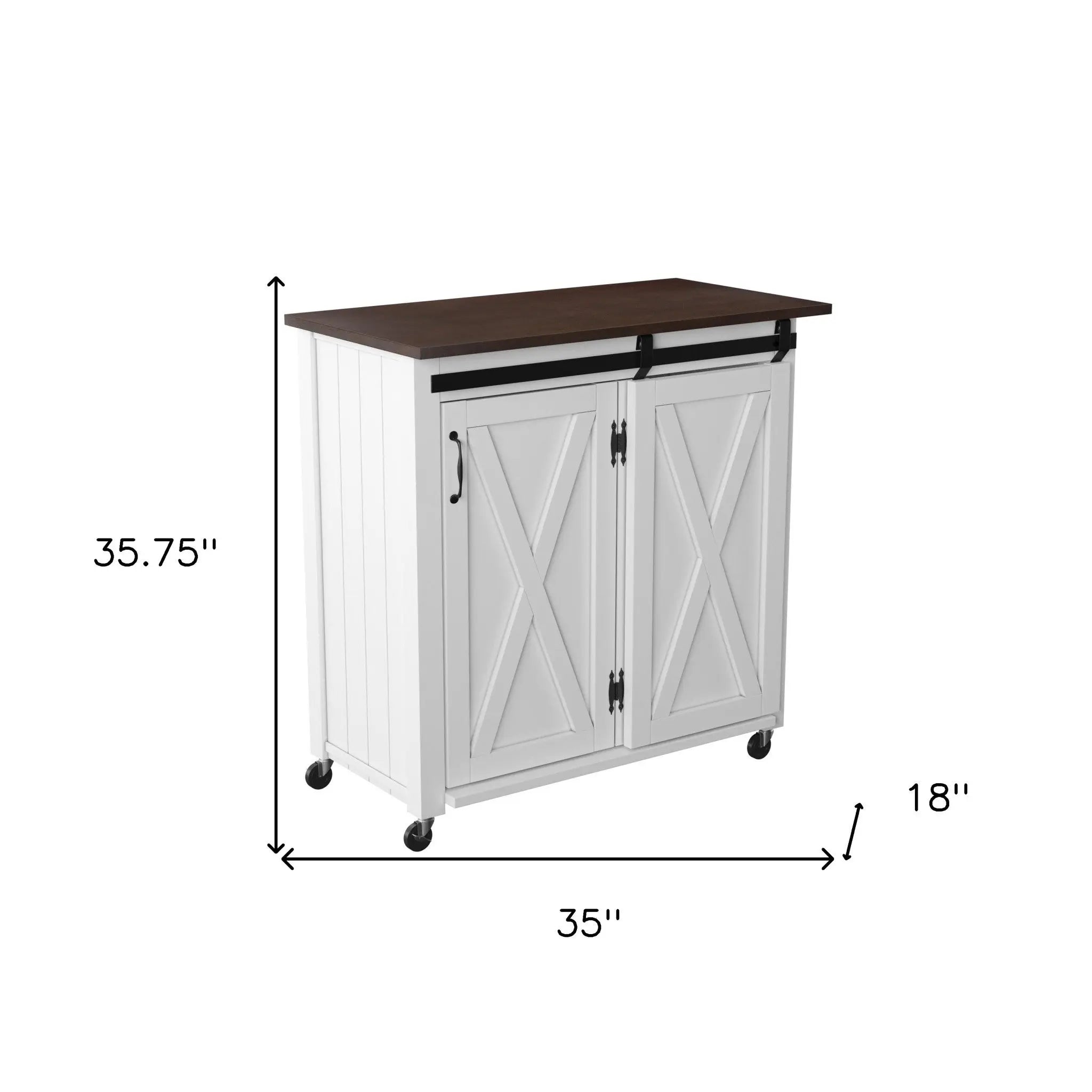 35" Dark Brown and White Wood Rolling Kitchen Cart Homeroots Kitchen & Dining
