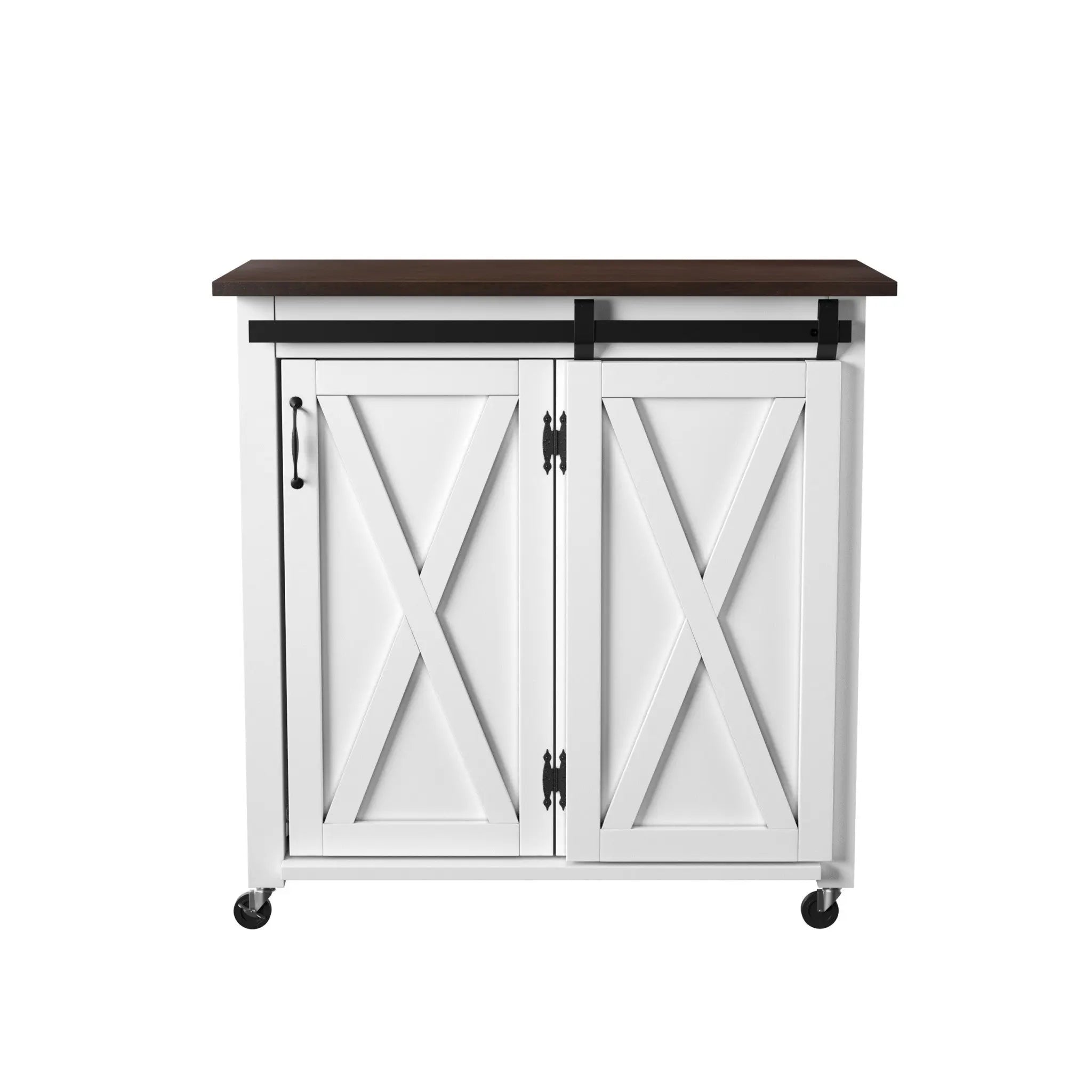 35" Dark Brown and White Wood Rolling Kitchen Cart Homeroots Kitchen & Dining