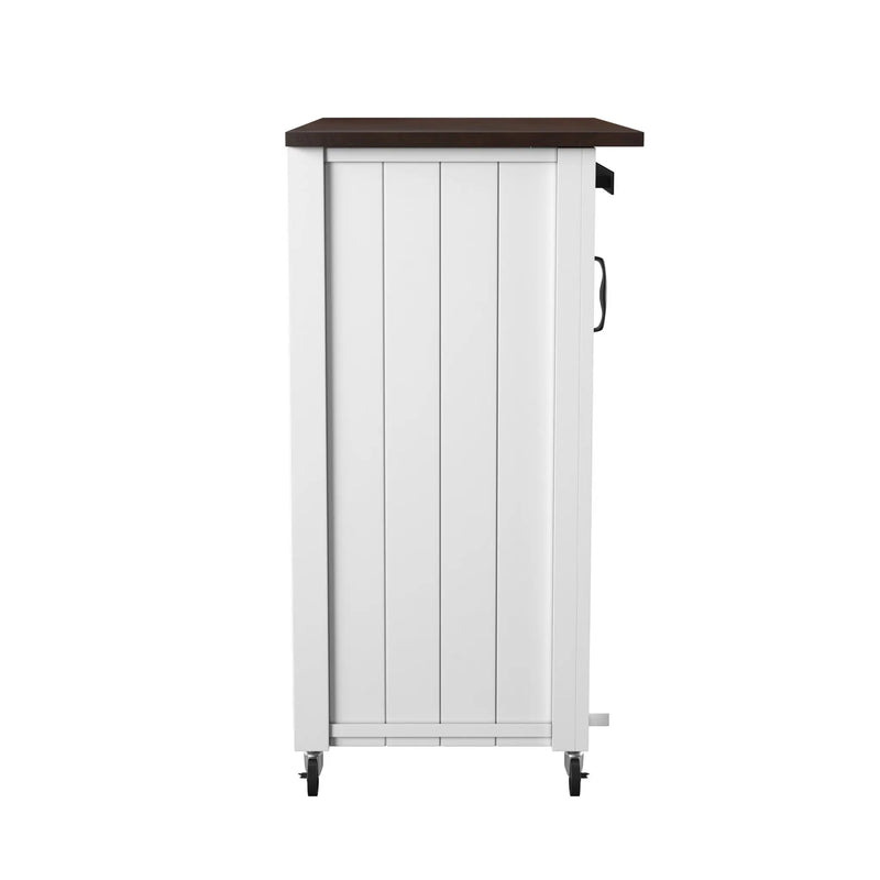 35" Dark Brown and White Wood Rolling Kitchen Cart Homeroots Kitchen & Dining