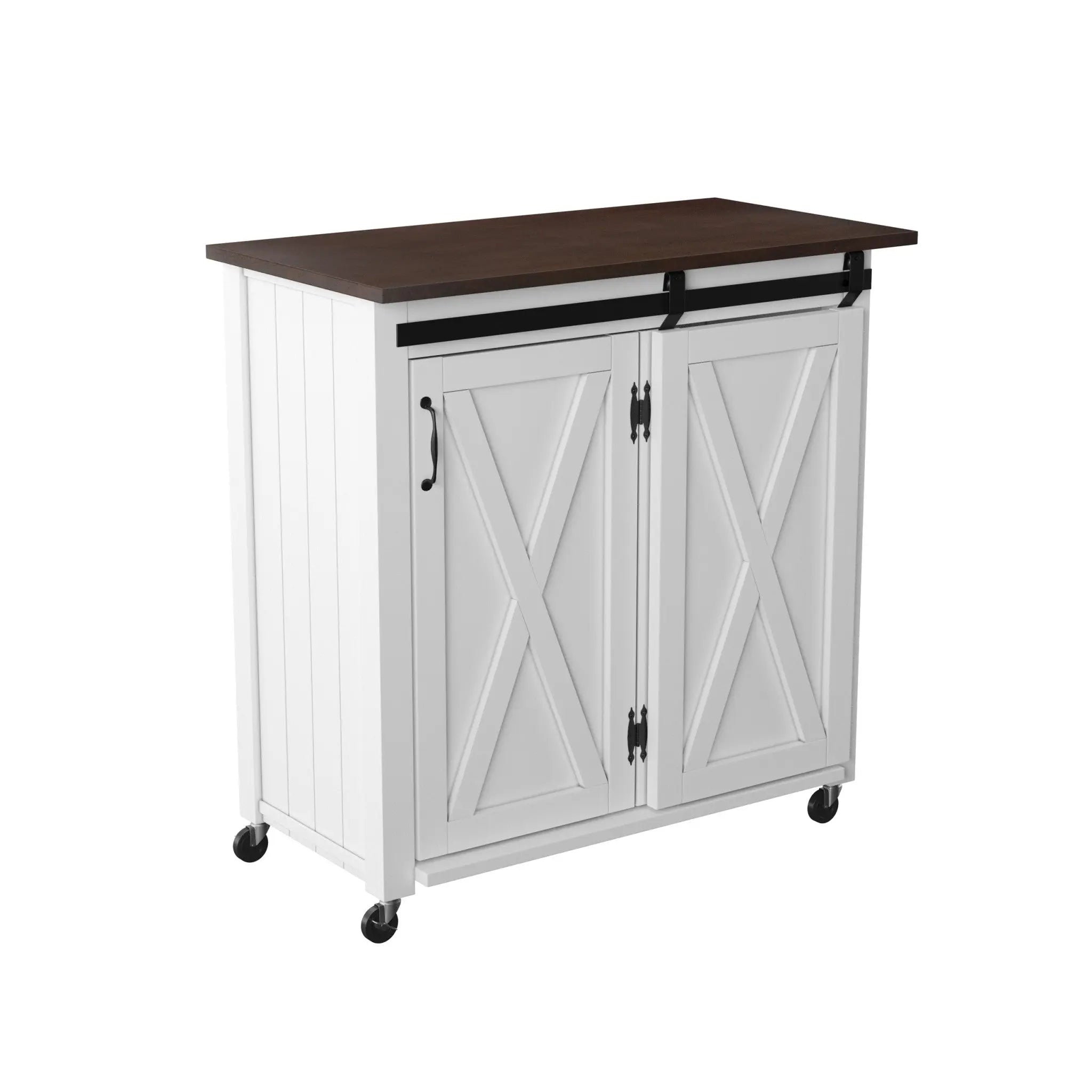35" Dark Brown and White Wood Rolling Kitchen Cart Homeroots Kitchen & Dining