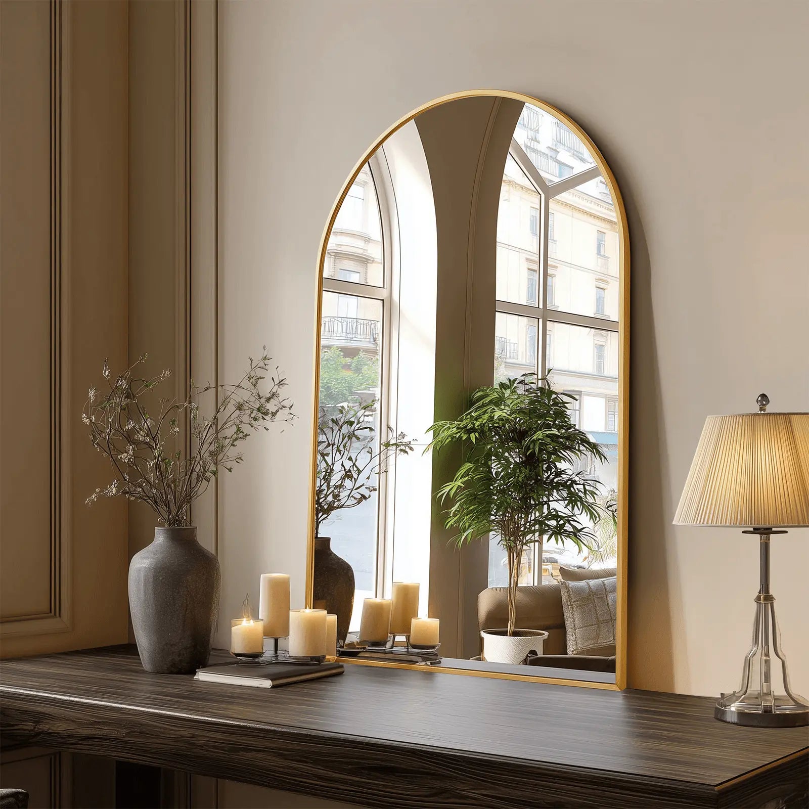 35" Gold Aluminum Arch Framed Accent Mirror Homeroots Bed & Bath