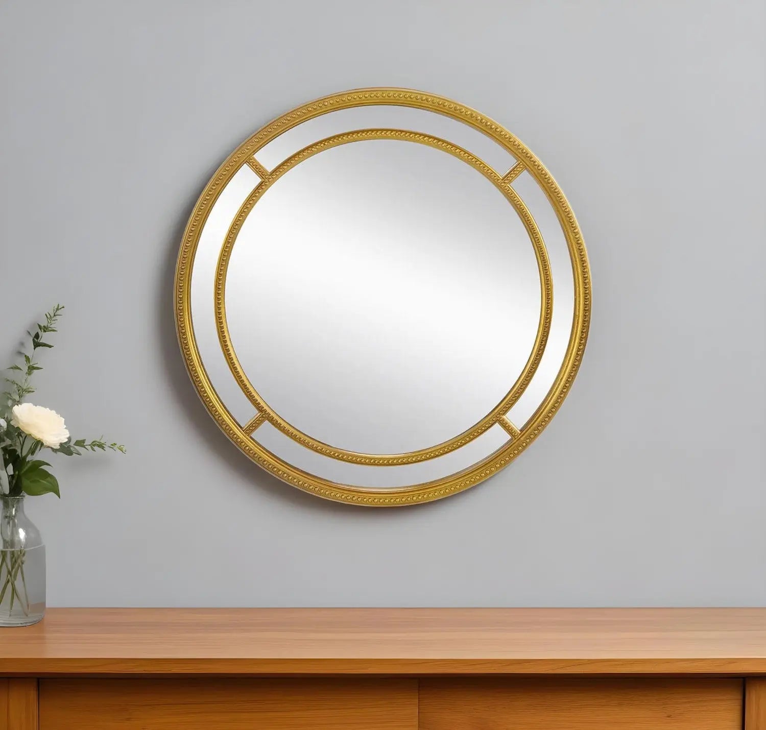 35" Gold Geo Dot Round Double Frame Accent Mirror Homeroots Bed & Bath