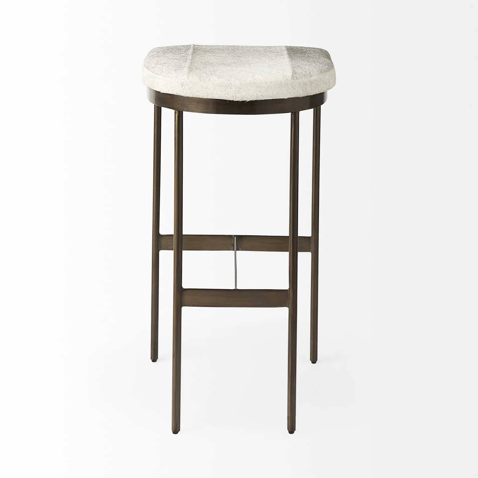 35" Gold Leather and Metal Backless Bar Chair Homeroots Living Room