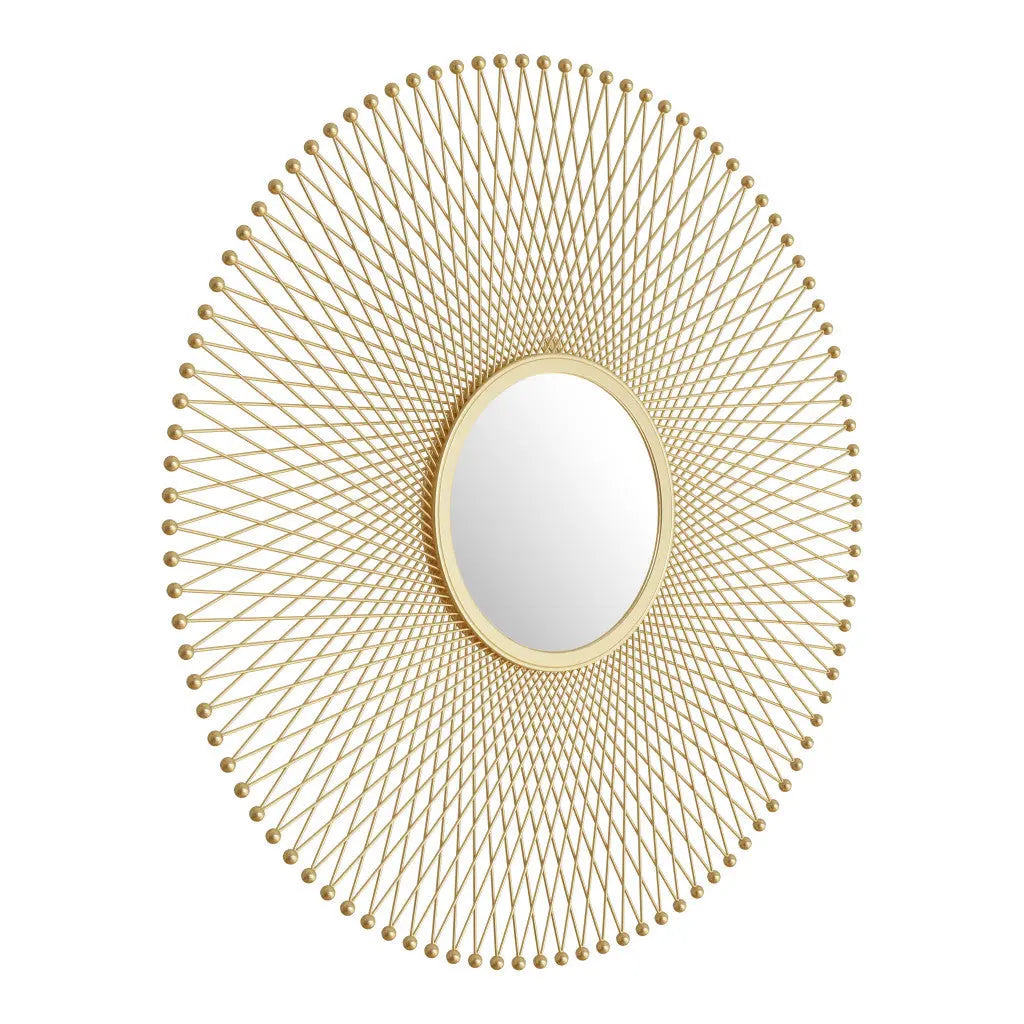 35" Gold Round Iron Framed Accent Mirror - GreatEagleInc
