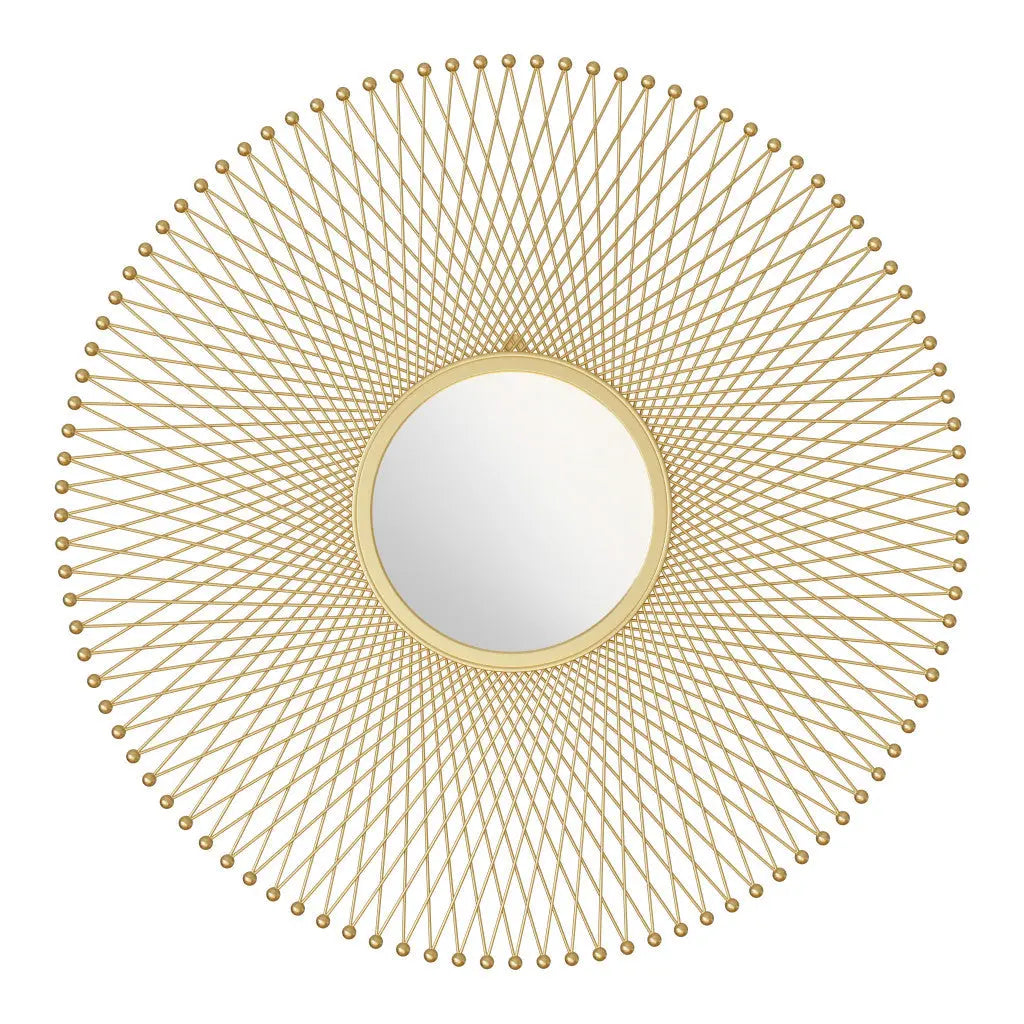 35" Gold Round Iron Framed Accent Mirror - GreatEagleInc