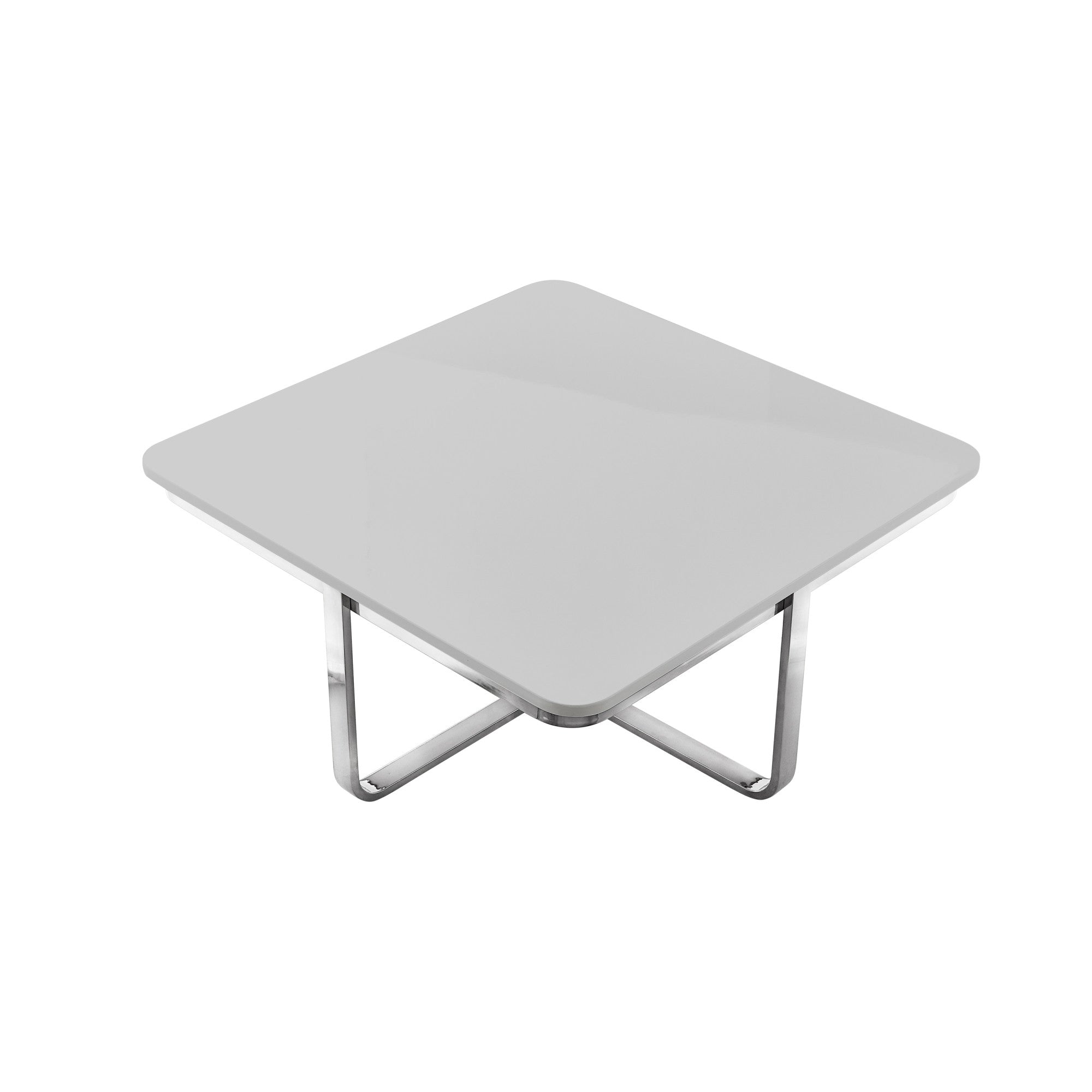35" Light Gray And Silver Metallic Wood And Stainless Steel Square Coffee Table Homeroots Living Room