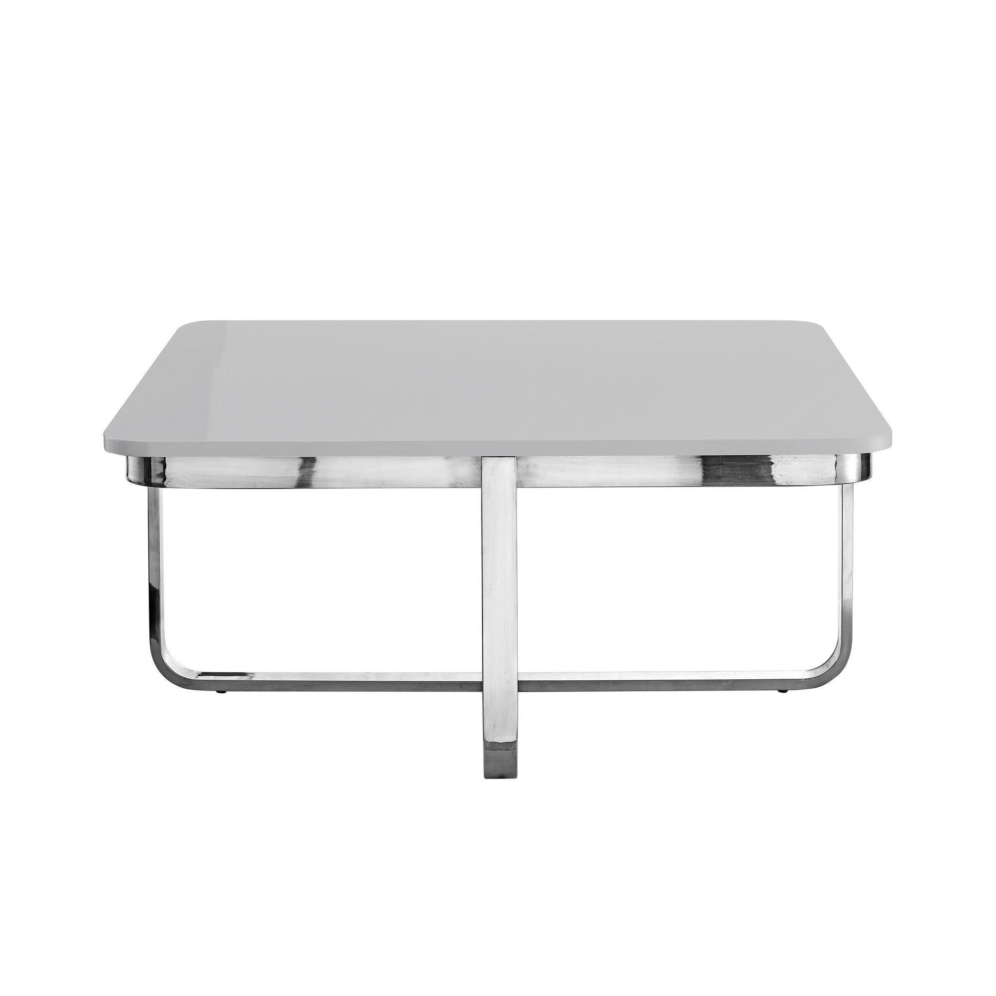 35" Light Gray And Silver Metallic Wood And Stainless Steel Square Coffee Table Homeroots Living Room