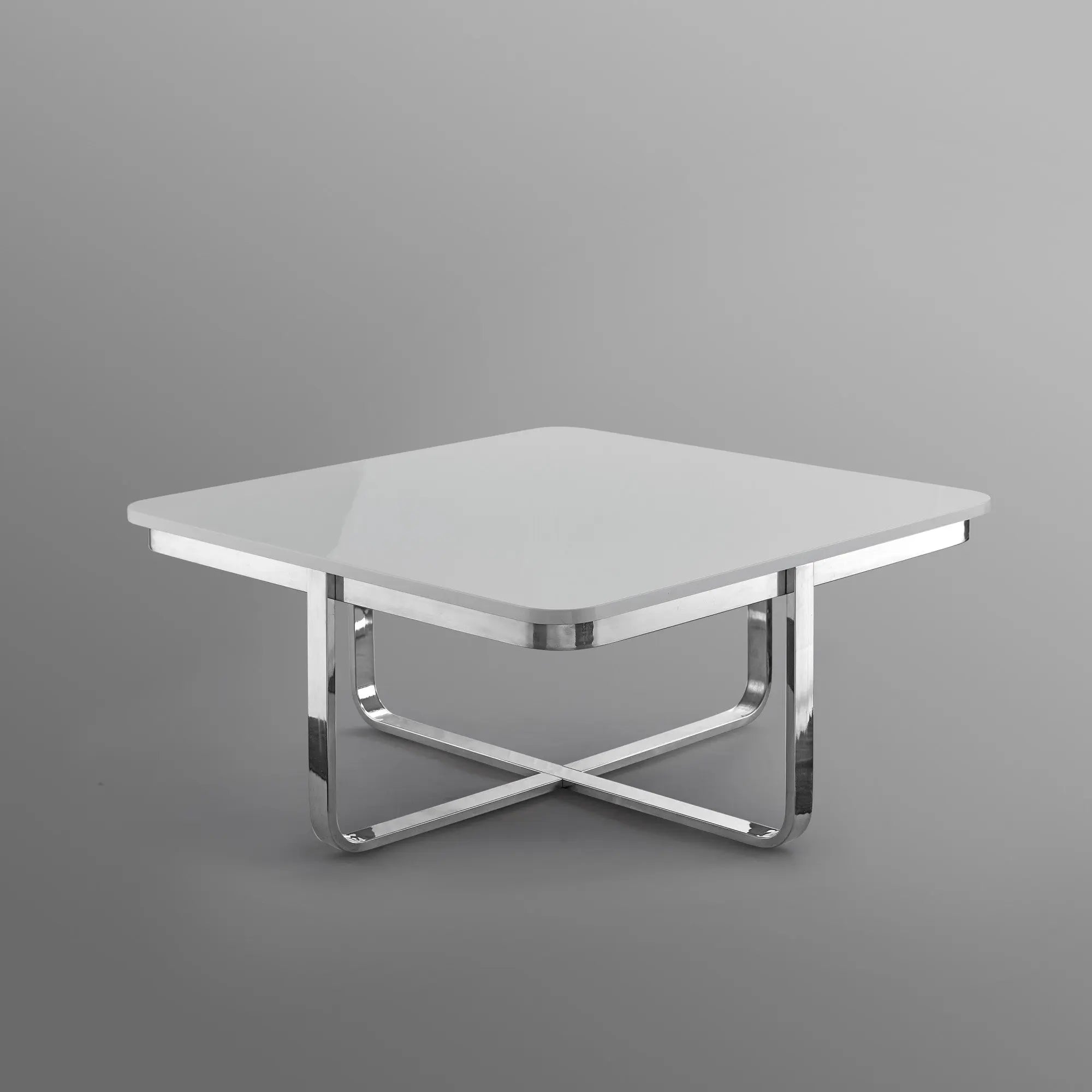 35" Light Gray And Silver Metallic Wood And Stainless Steel Square Coffee Table Homeroots Living Room