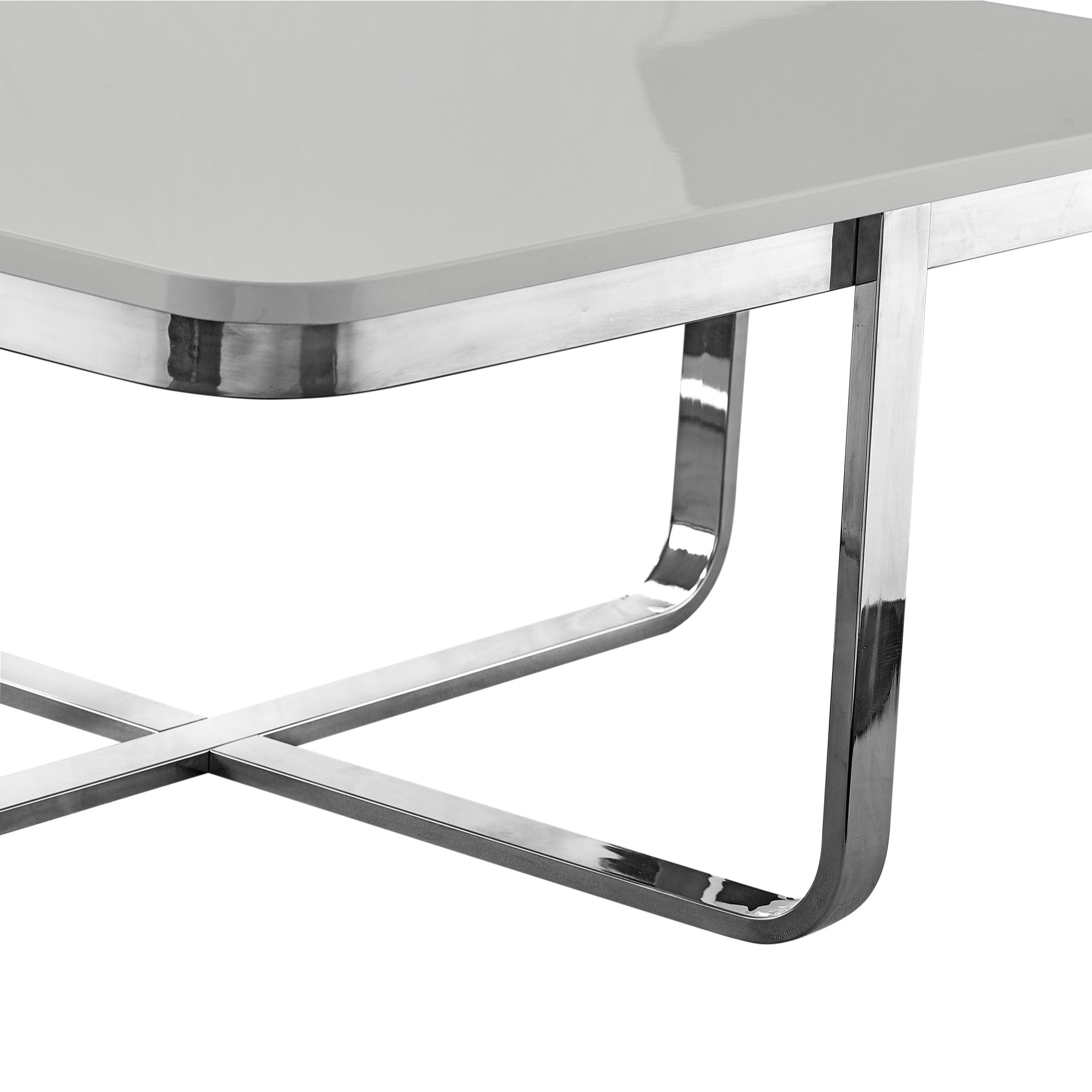 35" Light Gray And Silver Metallic Wood And Stainless Steel Square Coffee Table Homeroots Living Room