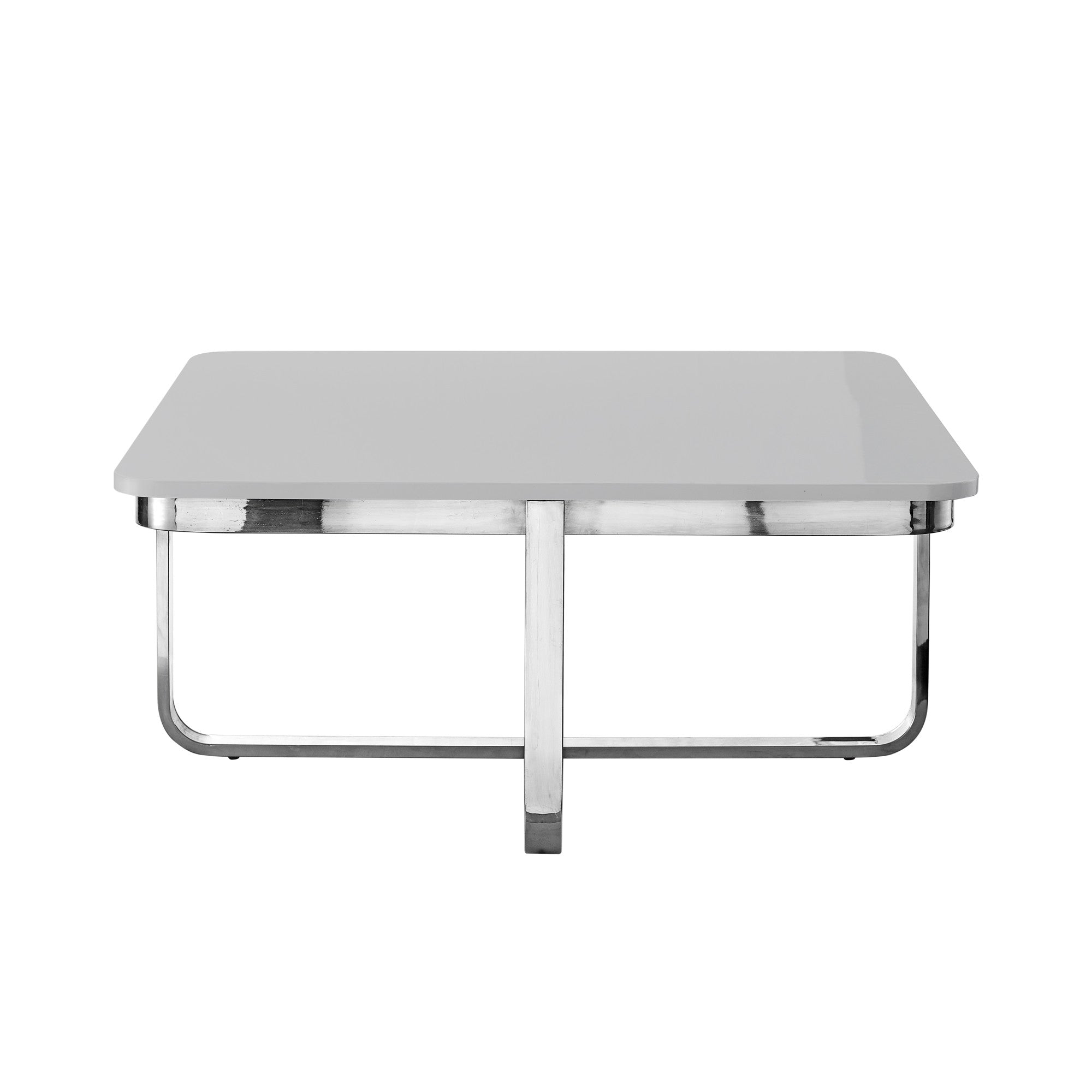 35" Light Gray And Silver Metallic Wood And Stainless Steel Square Coffee Table Homeroots Living Room