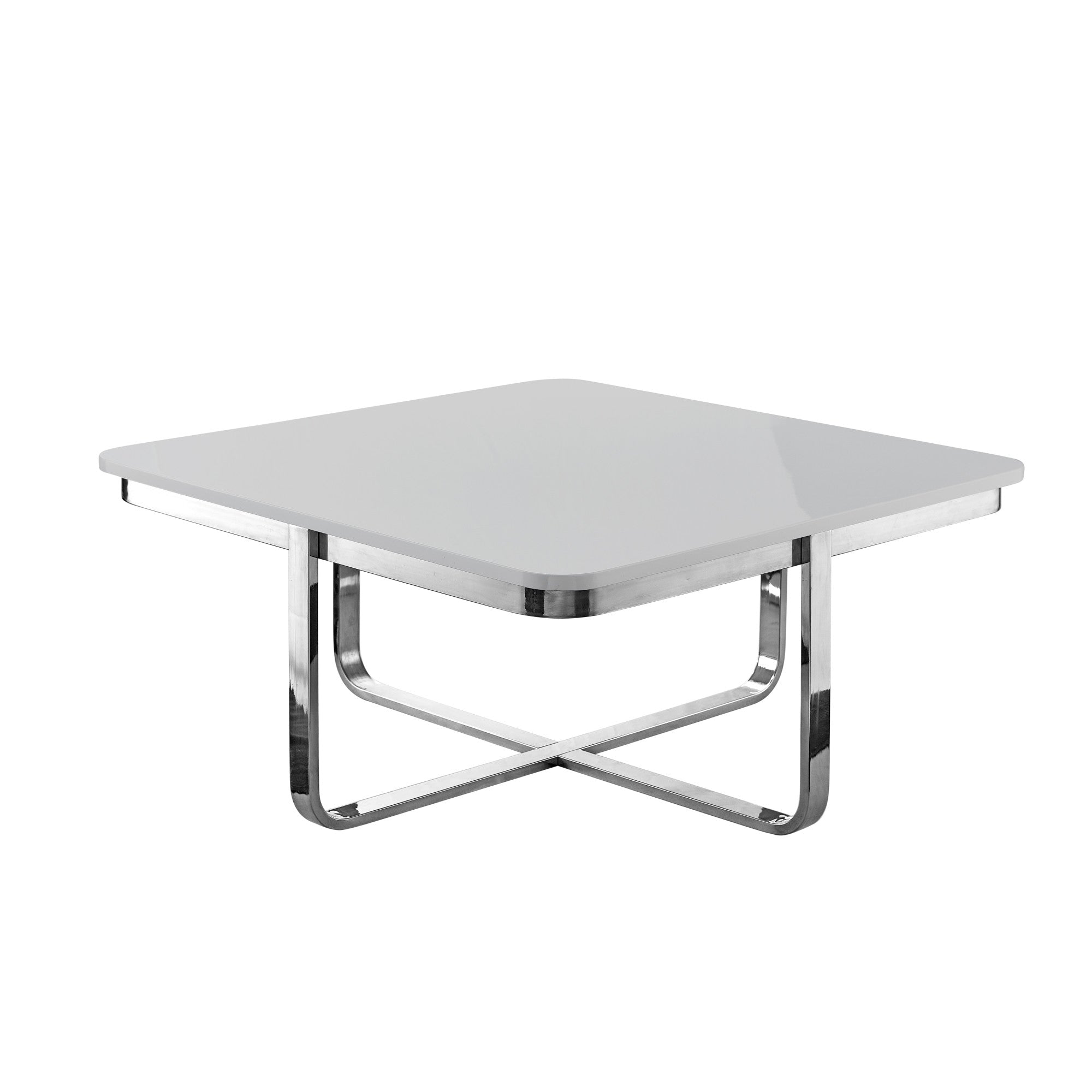 35" Light Gray And Silver Metallic Wood And Stainless Steel Square Coffee Table Homeroots Living Room