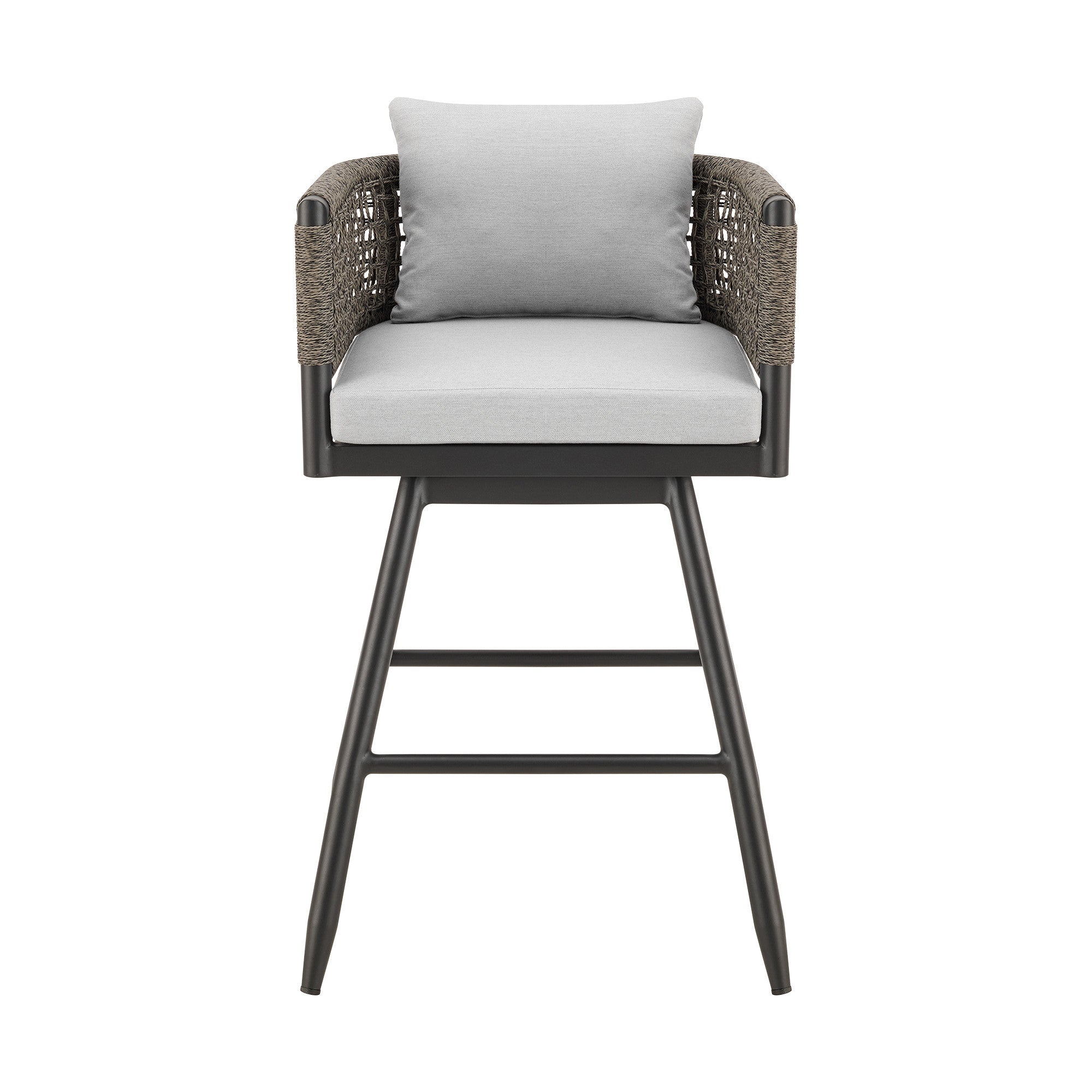 35" Light Gray Metal Swivel Low back Outdoor Counter Height Bar chair with Footrest - GreatEagleInc