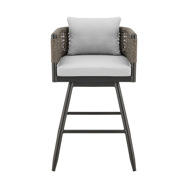 35" Light Gray Metal Swivel Low back Outdoor Counter Height Bar chair with Footrest - GreatEagleInc