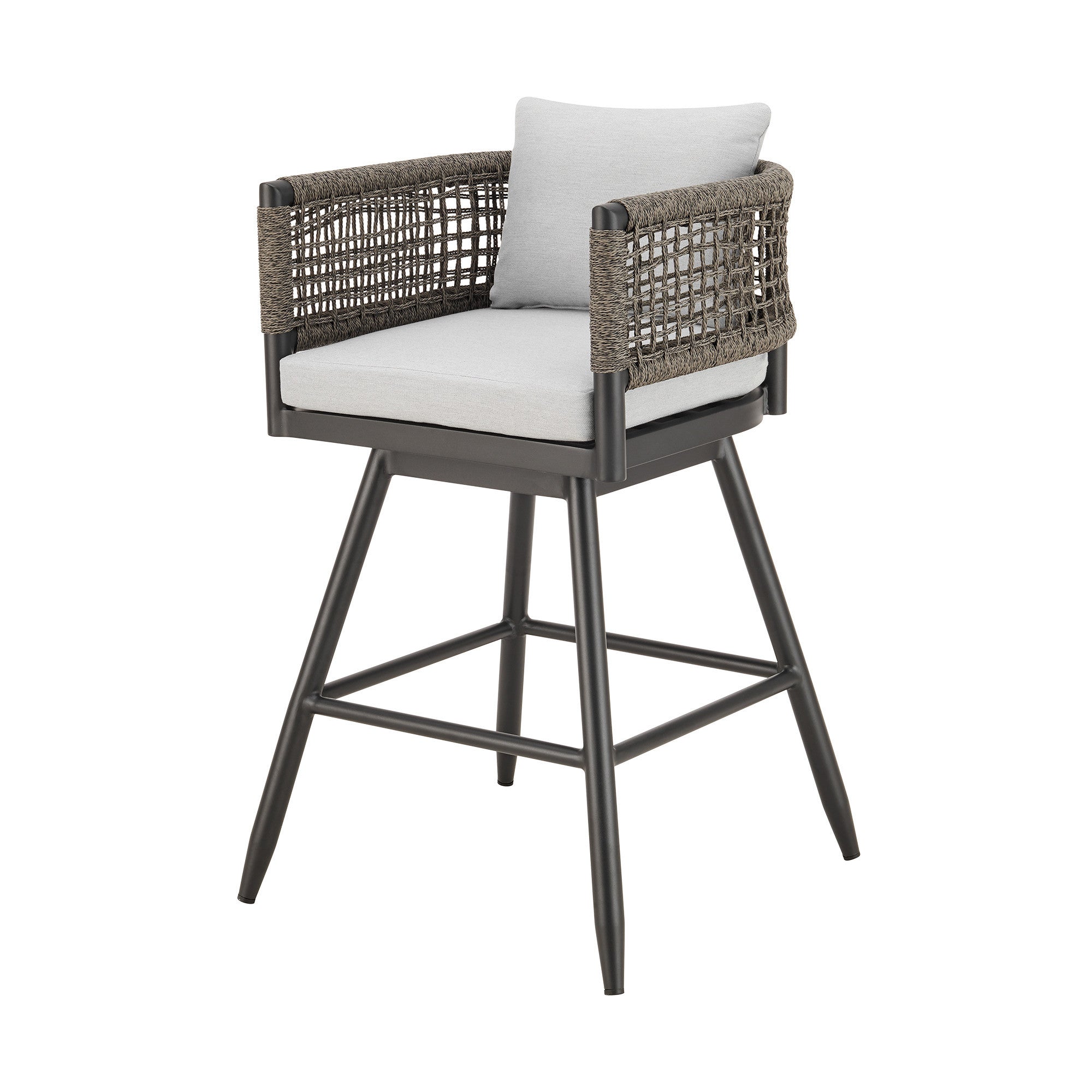35" Light Gray Metal Swivel Low back Outdoor Counter Height Bar chair with Footrest - GreatEagleInc