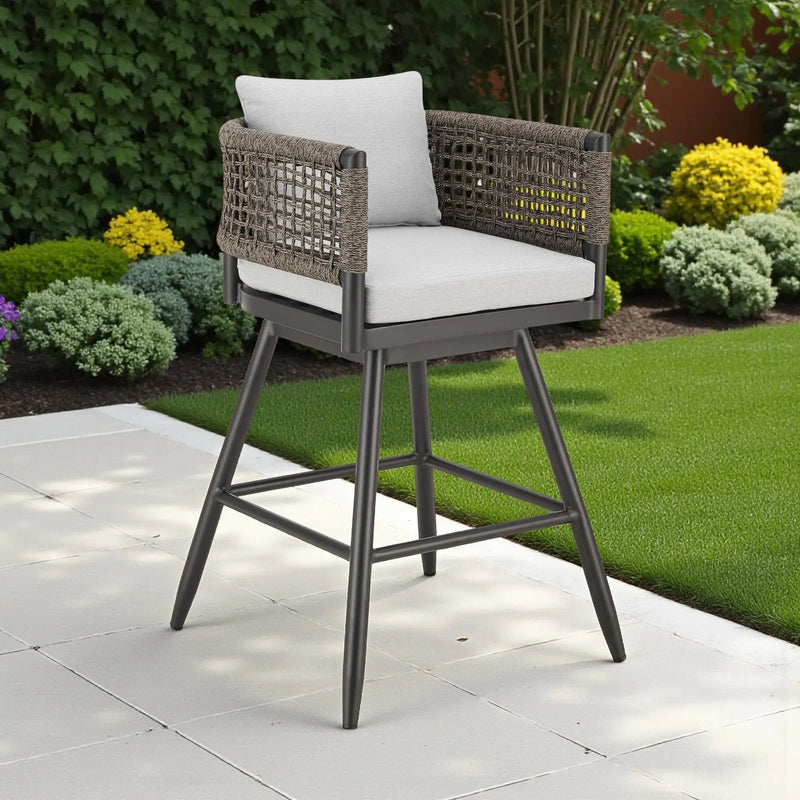 35" Light Gray Metal Swivel Low back Outdoor Counter Height Bar chair with Footrest - GreatEagleInc