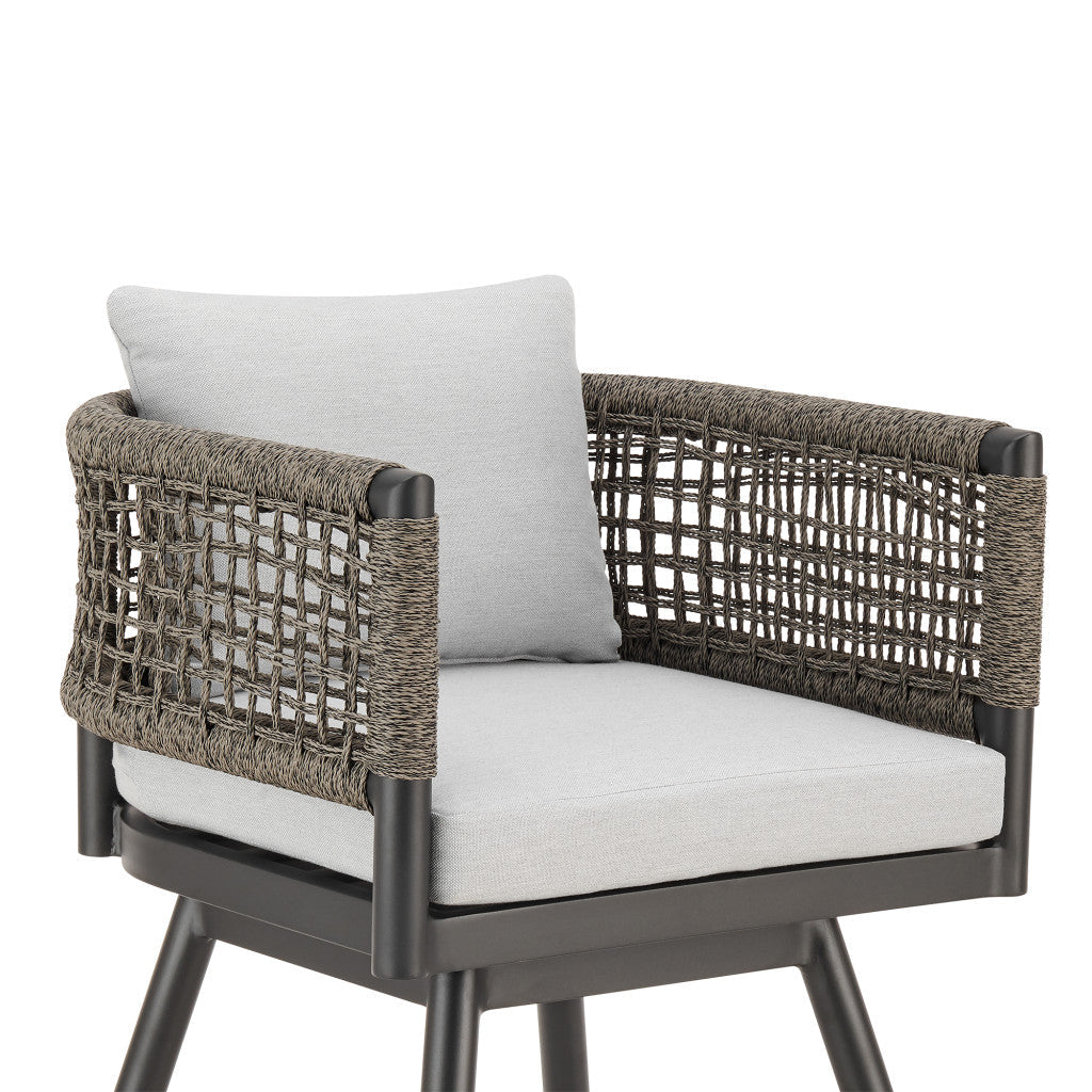 35" Light Gray Metal Swivel Low back Outdoor Counter Height Bar chair with Footrest - GreatEagleInc