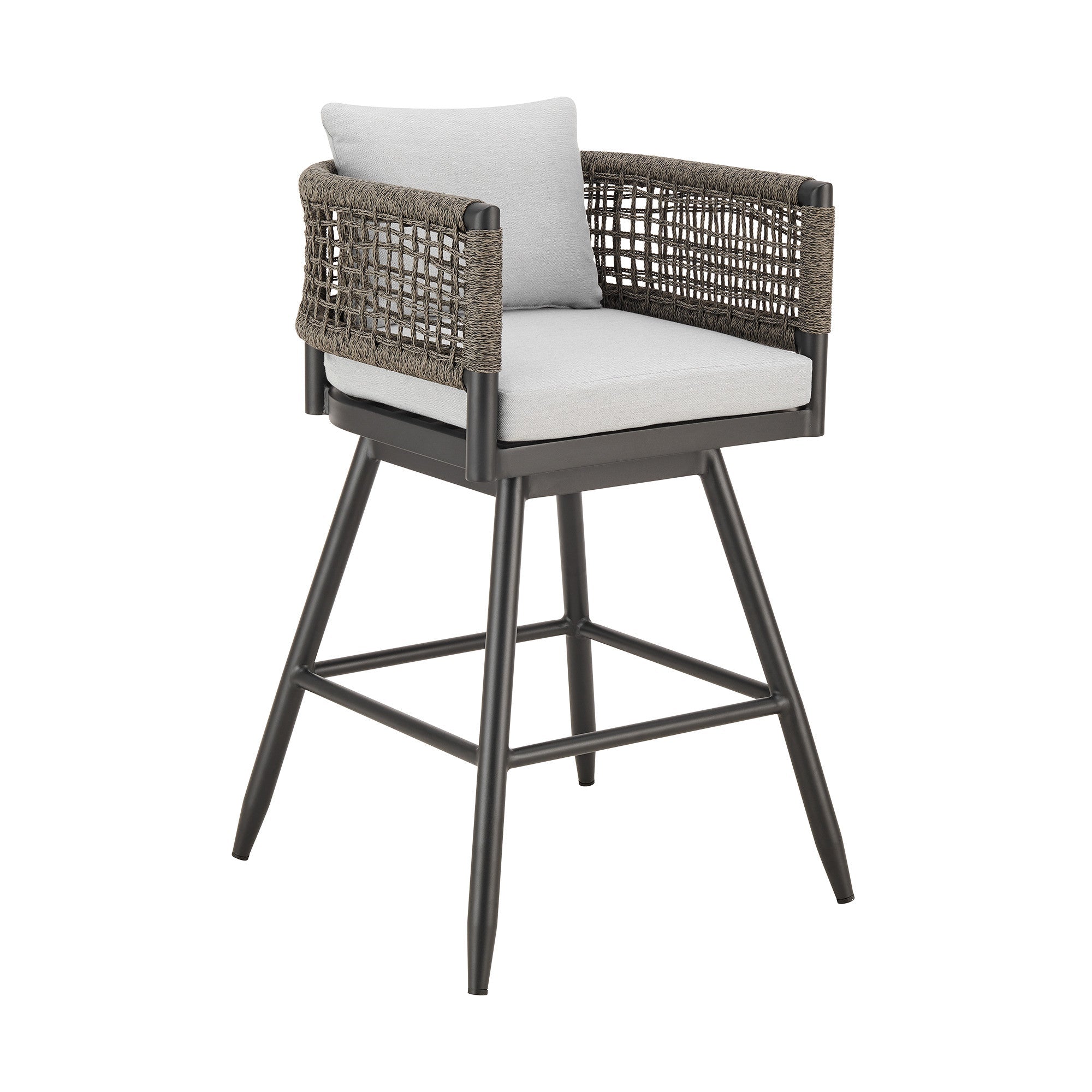 35" Light Gray Metal Swivel Low back Outdoor Counter Height Bar chair with Footrest - GreatEagleInc