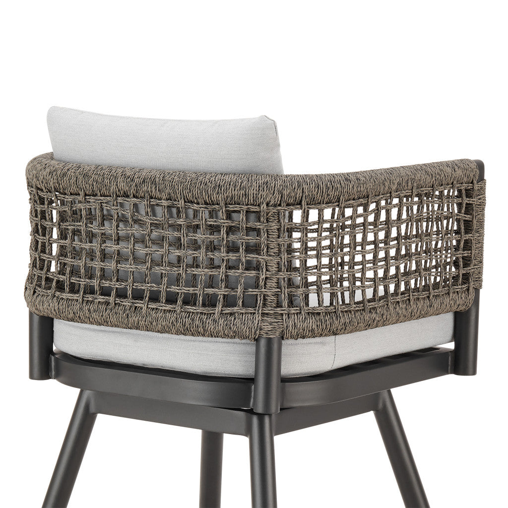 35" Light Gray Metal Swivel Low back Outdoor Counter Height Bar chair with Footrest - GreatEagleInc