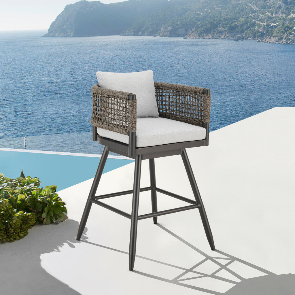 35" Light Gray Metal Swivel Low back Outdoor Counter Height Bar chair with Footrest - GreatEagleInc