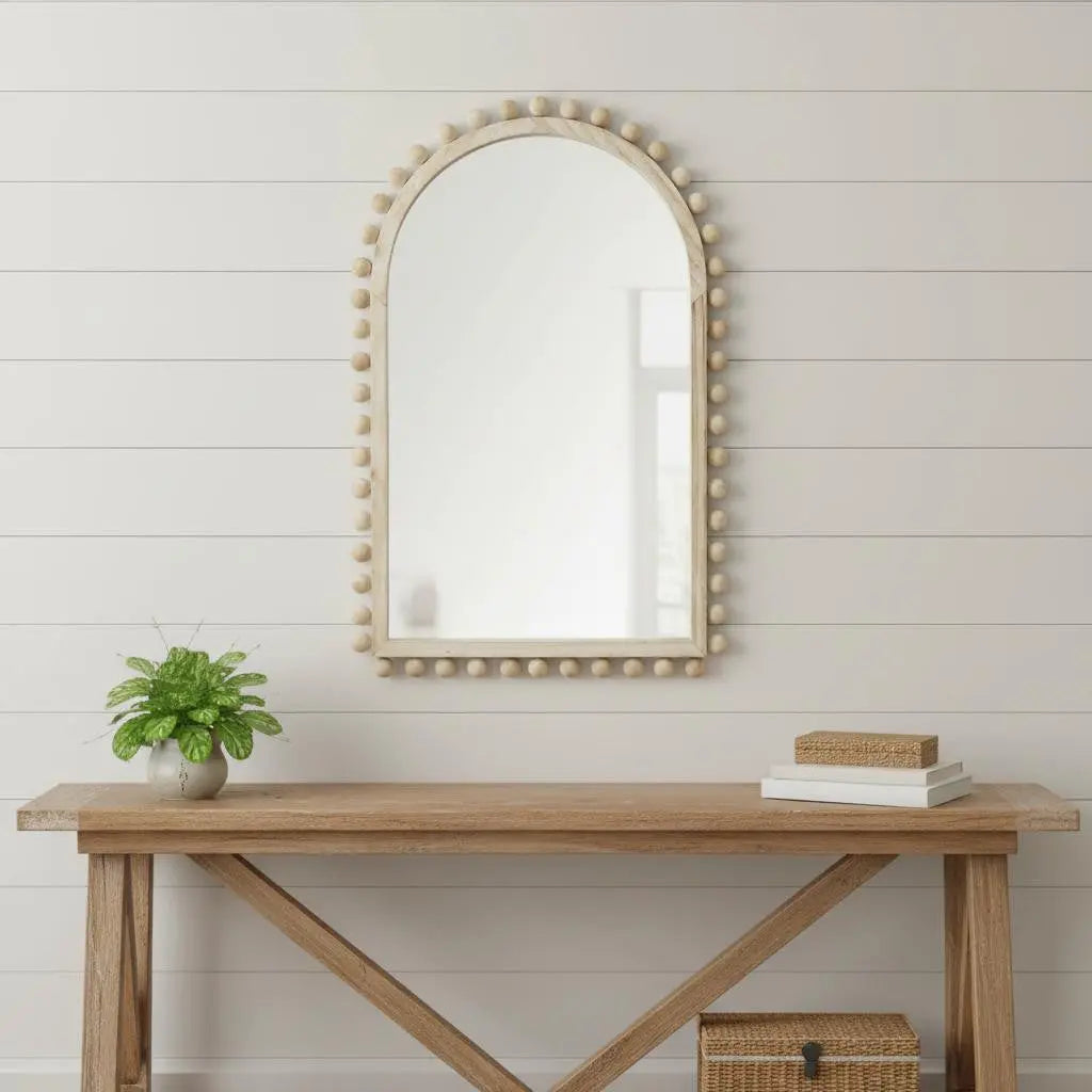 35" Natural Arch Wood Framed Accent Mirror Homeroots Bed & Bath