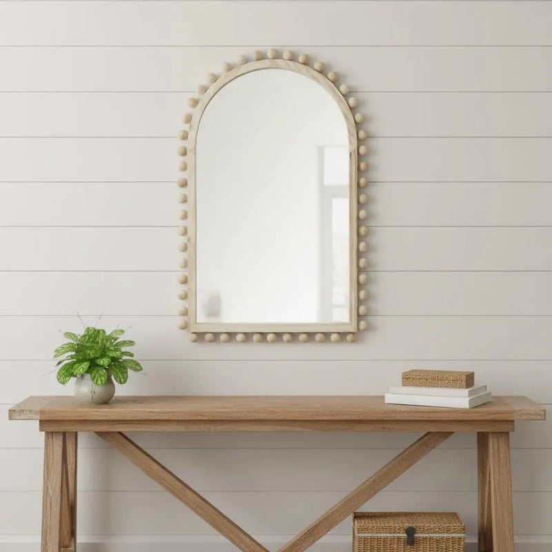35" Natural Arch Wood Framed Accent Mirror Homeroots Bed & Bath