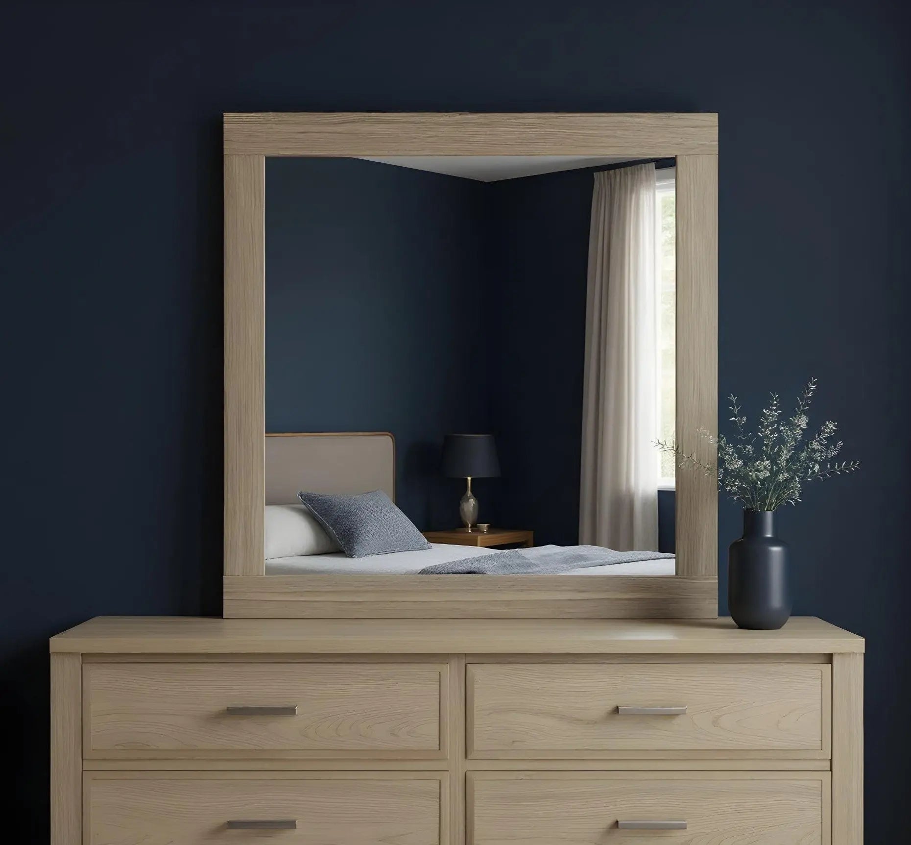 35" Natural Wood Square Frame Mounted Dresser Mirror Homeroots Bed & Bath
