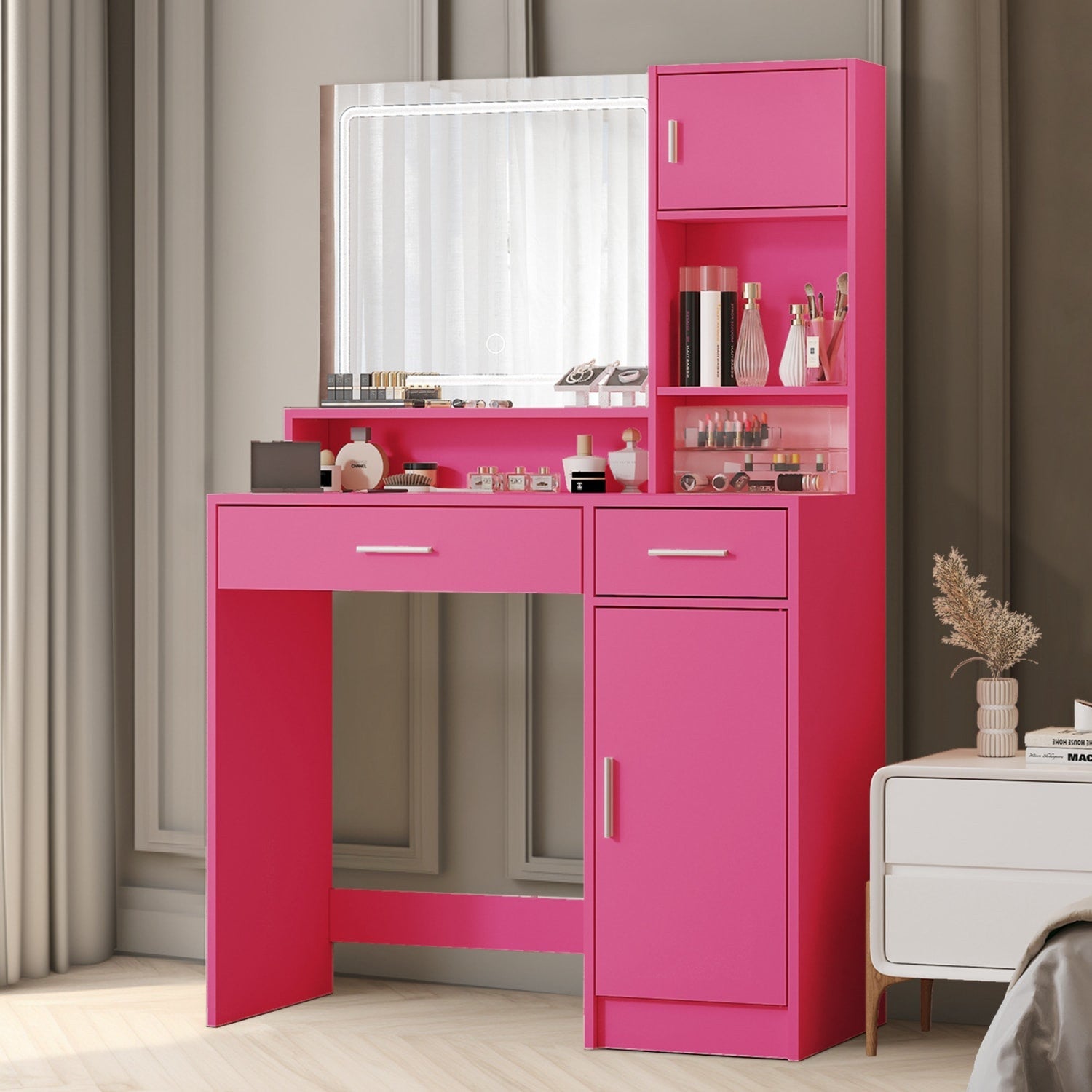 35" Pink Wood Lighted Two Drawer Dresser - GreatEagleInc