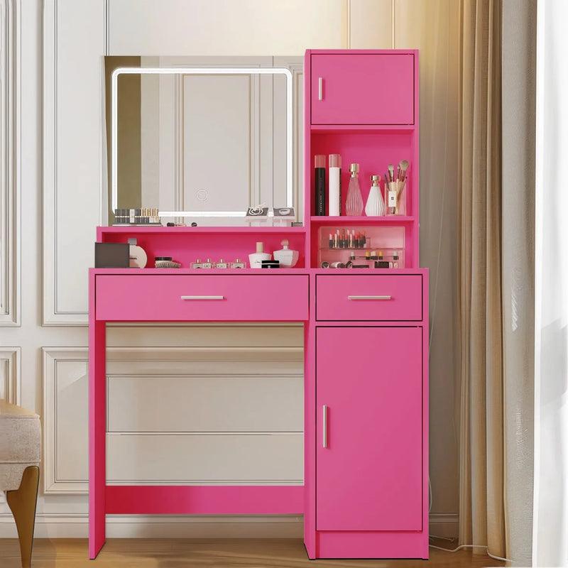35" Pink Wood Lighted Two Drawer Dresser - GreatEagleInc