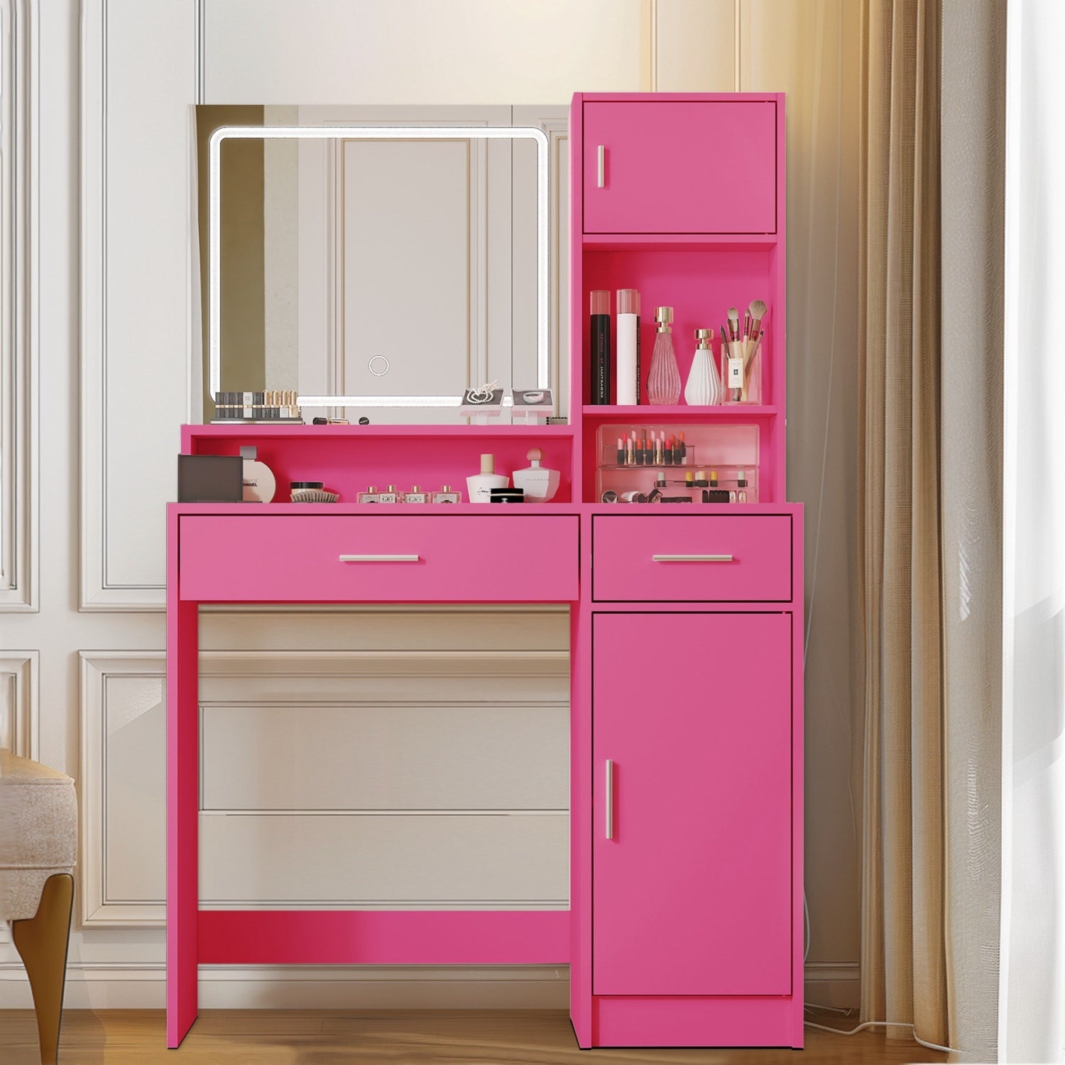 35" Pink Wood Lighted Two Drawer Dresser - GreatEagleInc