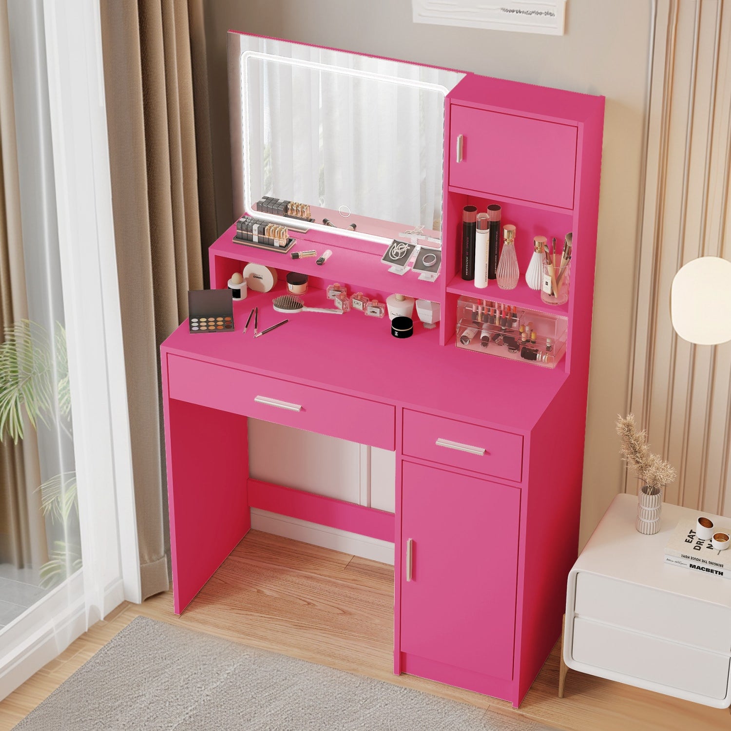 35" Pink Wood Lighted Two Drawer Dresser - GreatEagleInc