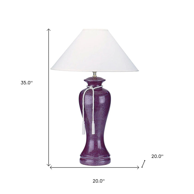 35" Red Burgundy Glaze Ceramic Urn Table Lamp With White Classic Empire Shade Homeroots Lighting
