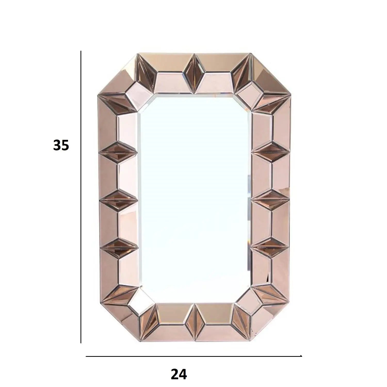 35" Rose Gold Glass Abstract Ornate Framed Accent Mirror - GreatEagleInc