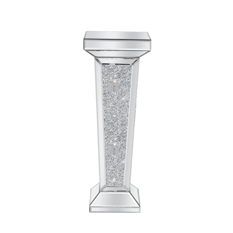 35" Silver Mirrored Glass And Faux Crystals Pedestal Accent Table Homeroots Living Room
