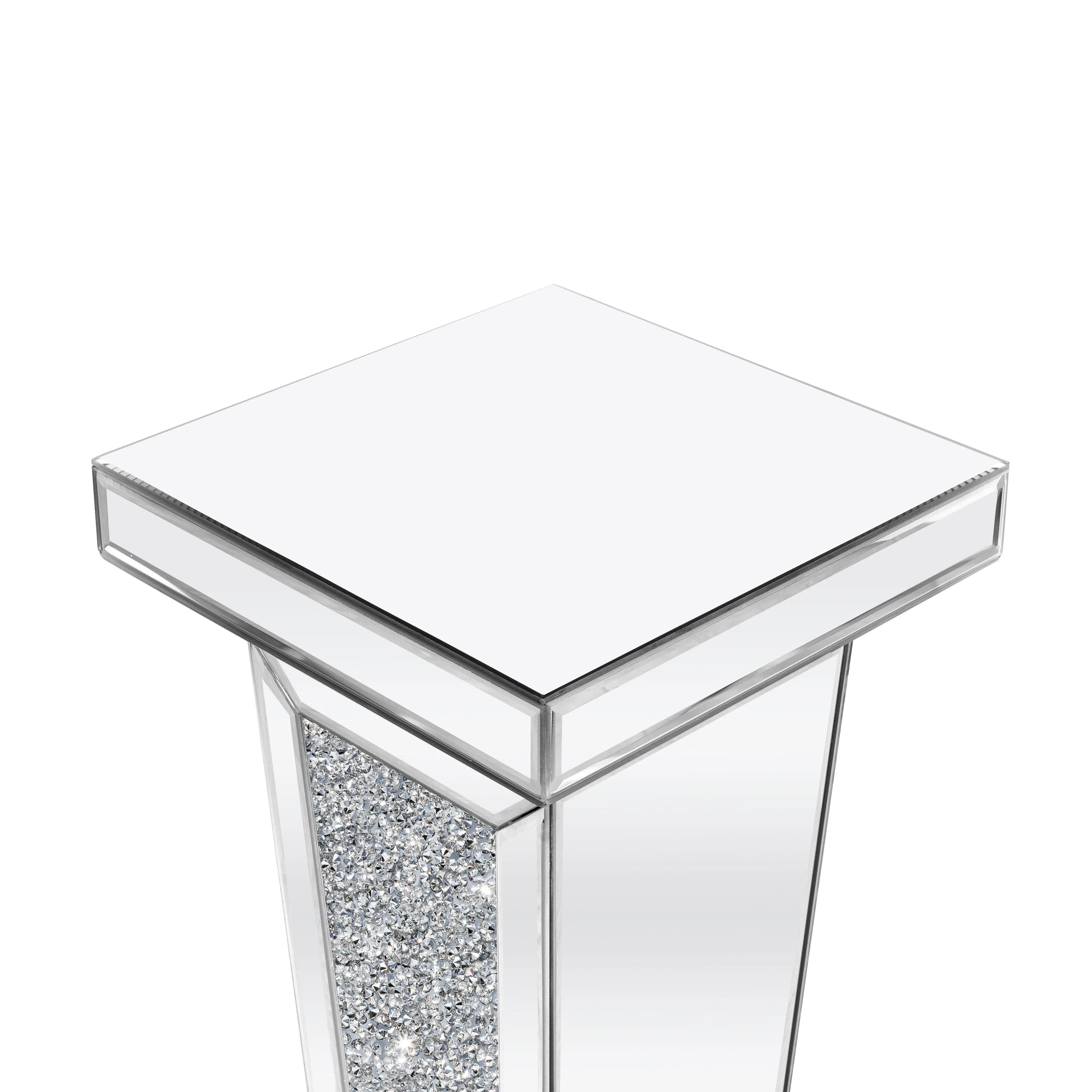 35" Silver Mirrored Glass And Faux Crystals Pedestal Accent Table Homeroots Living Room